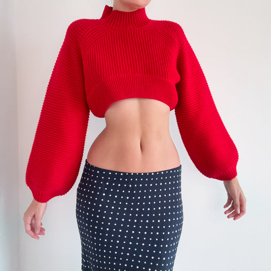 Contemporary Red Knit Cropped Sweater / SZ S-L