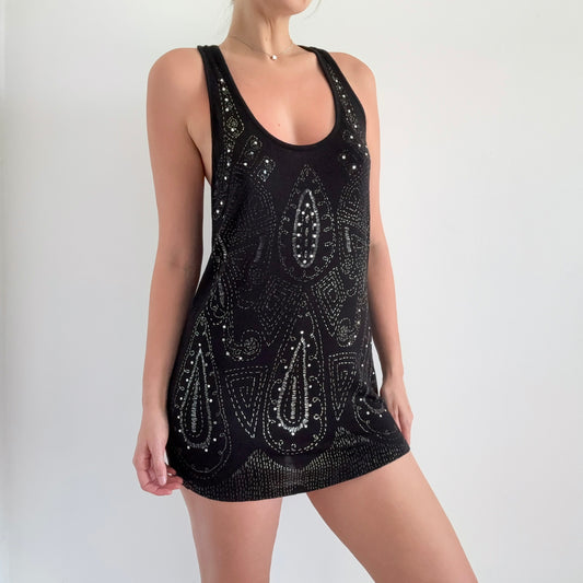 Y2K Black Bedazzled Tunic/Mini Dress / SZ M