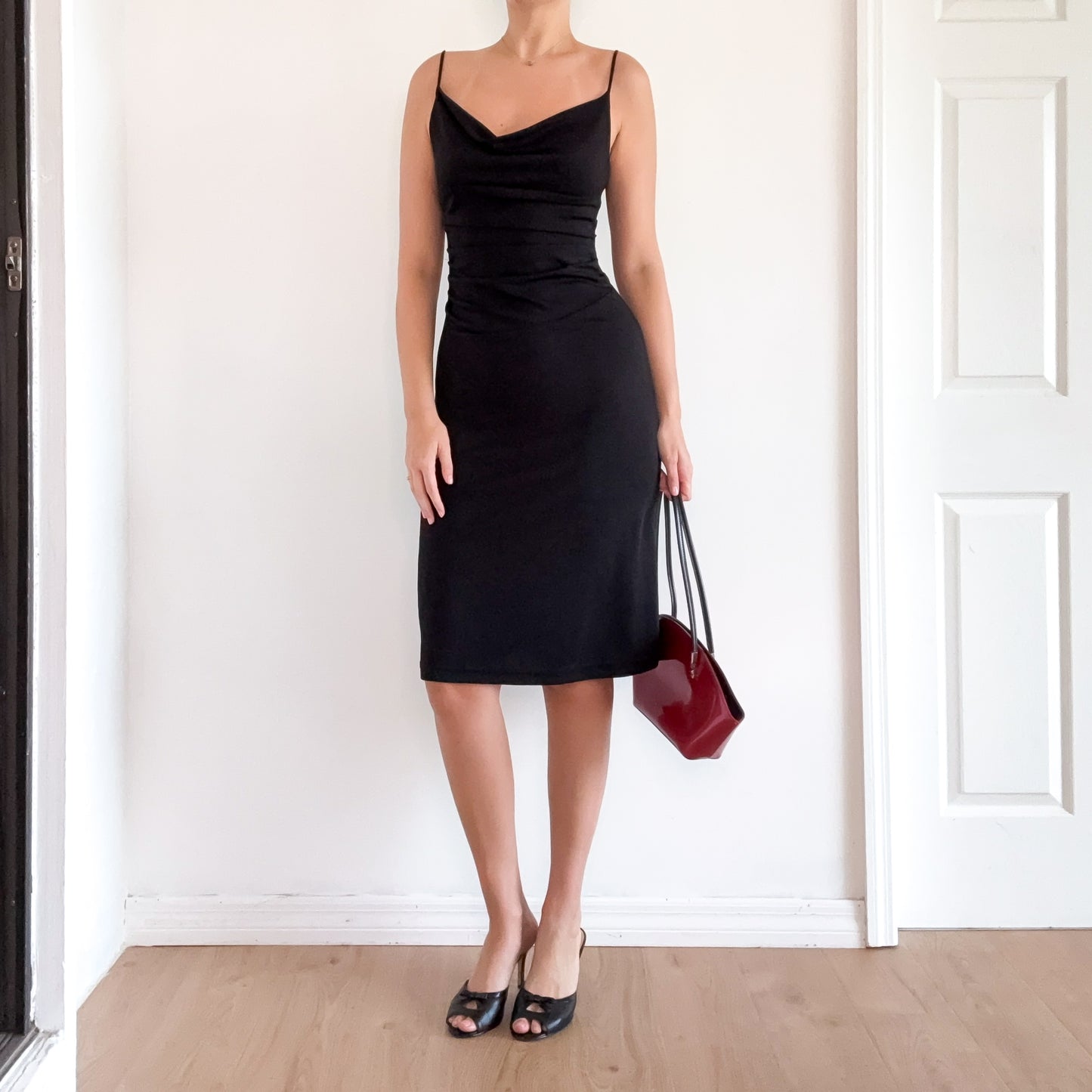Y2K Black Draped Midi Dress / SZ M