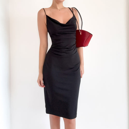 Y2K Black Draped Midi Dress / SZ M