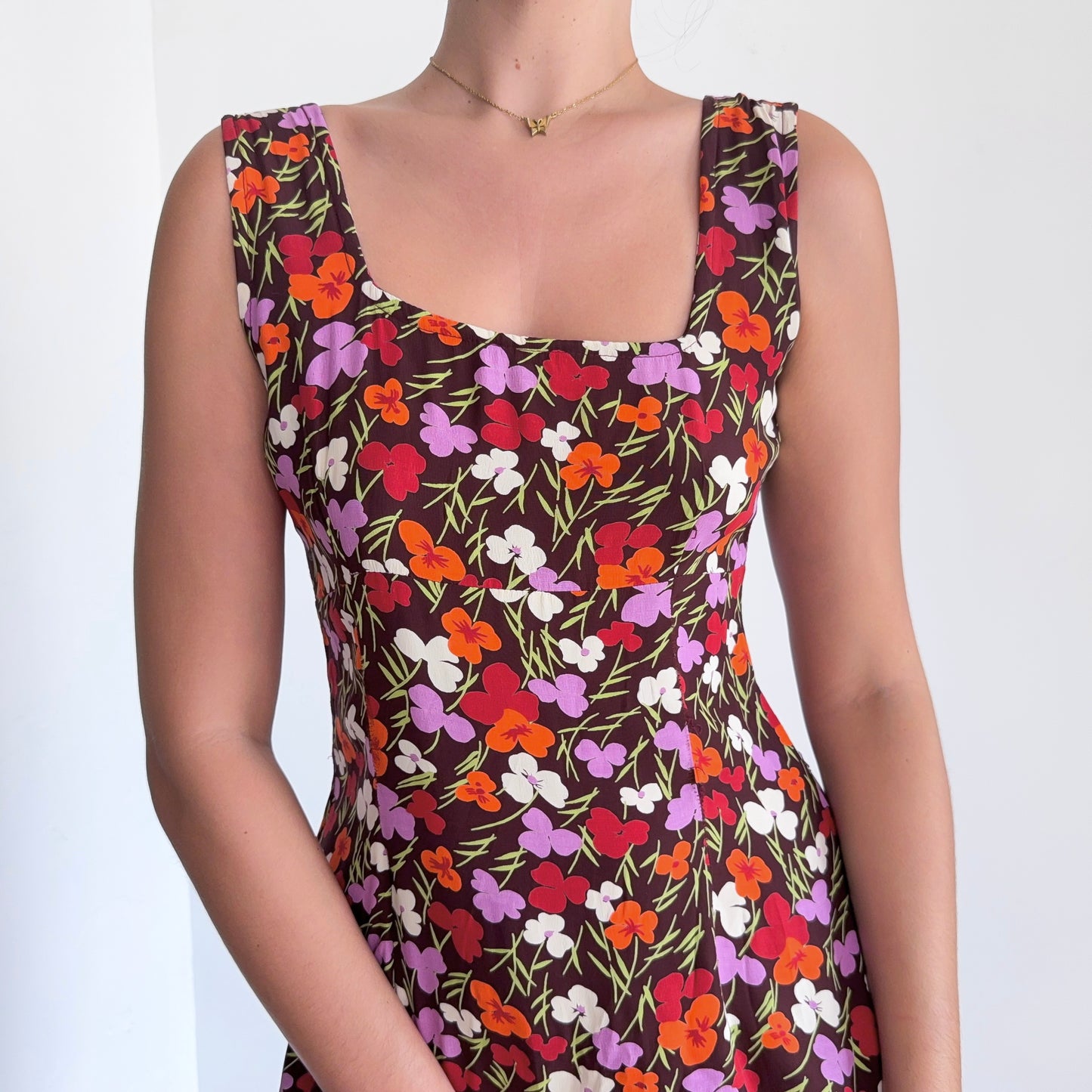 90's Does 70's Brown Floral Mini Dress / SZ M