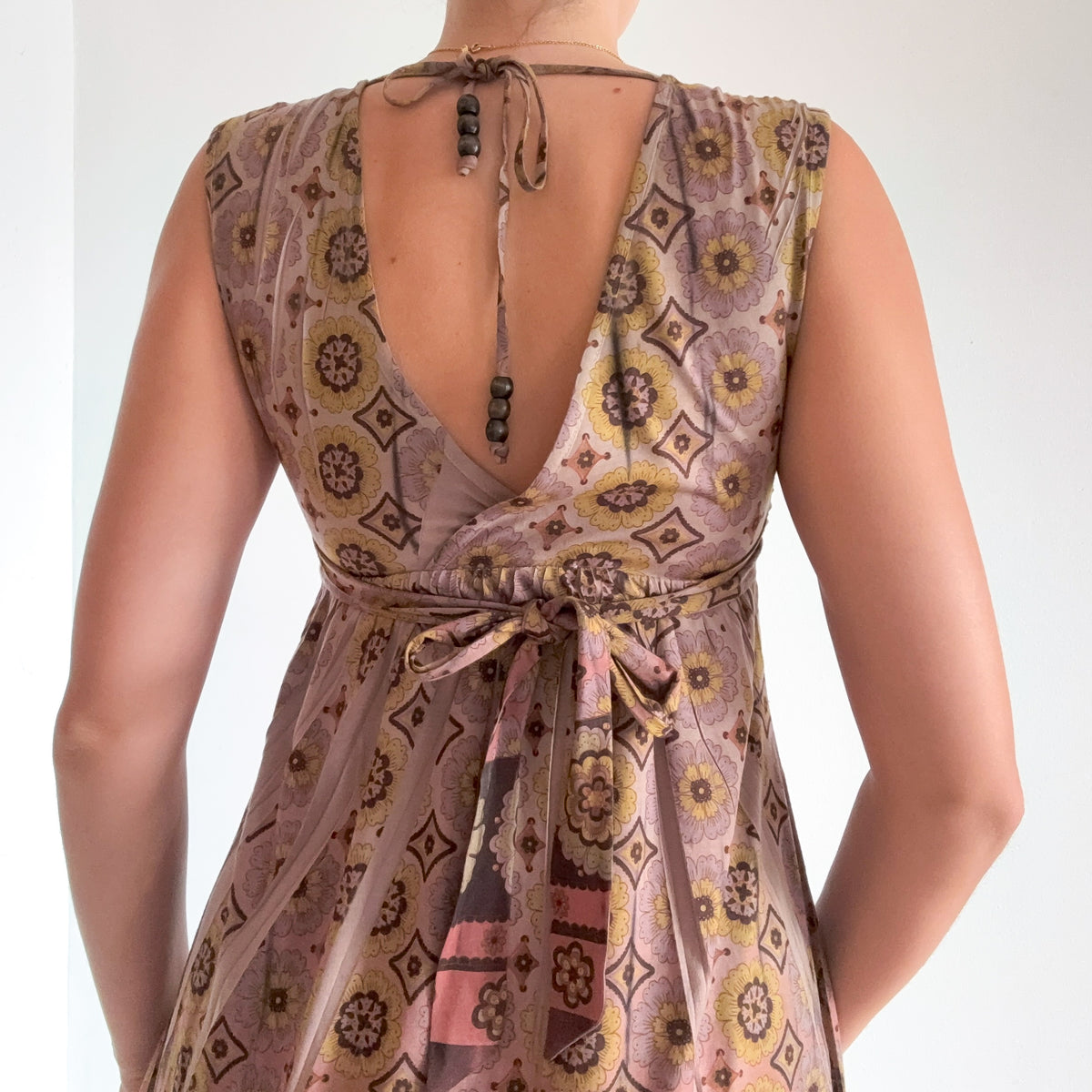 Y2K Light Brown Printed Babydoll Mini Dress / SZ XS/S