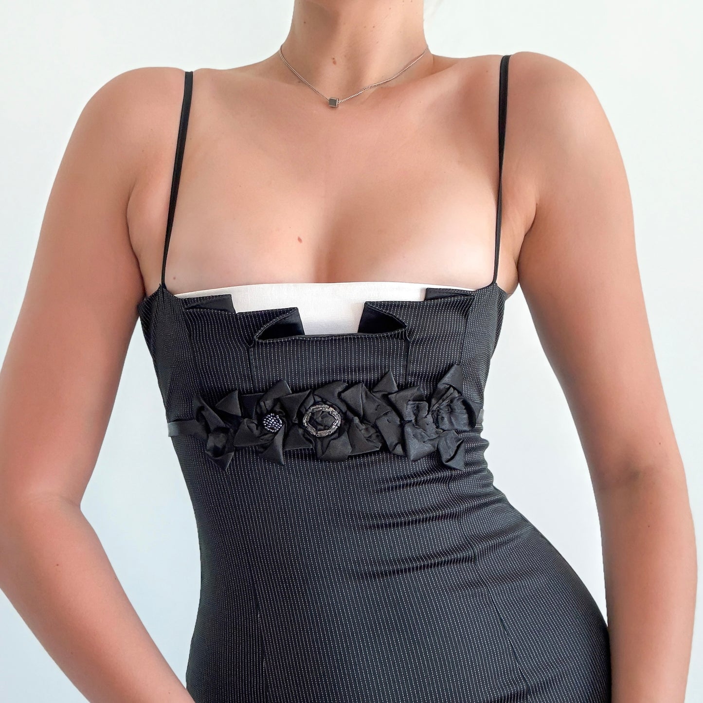 Y2K European Black Pinstriped Mini Dress / SZ S