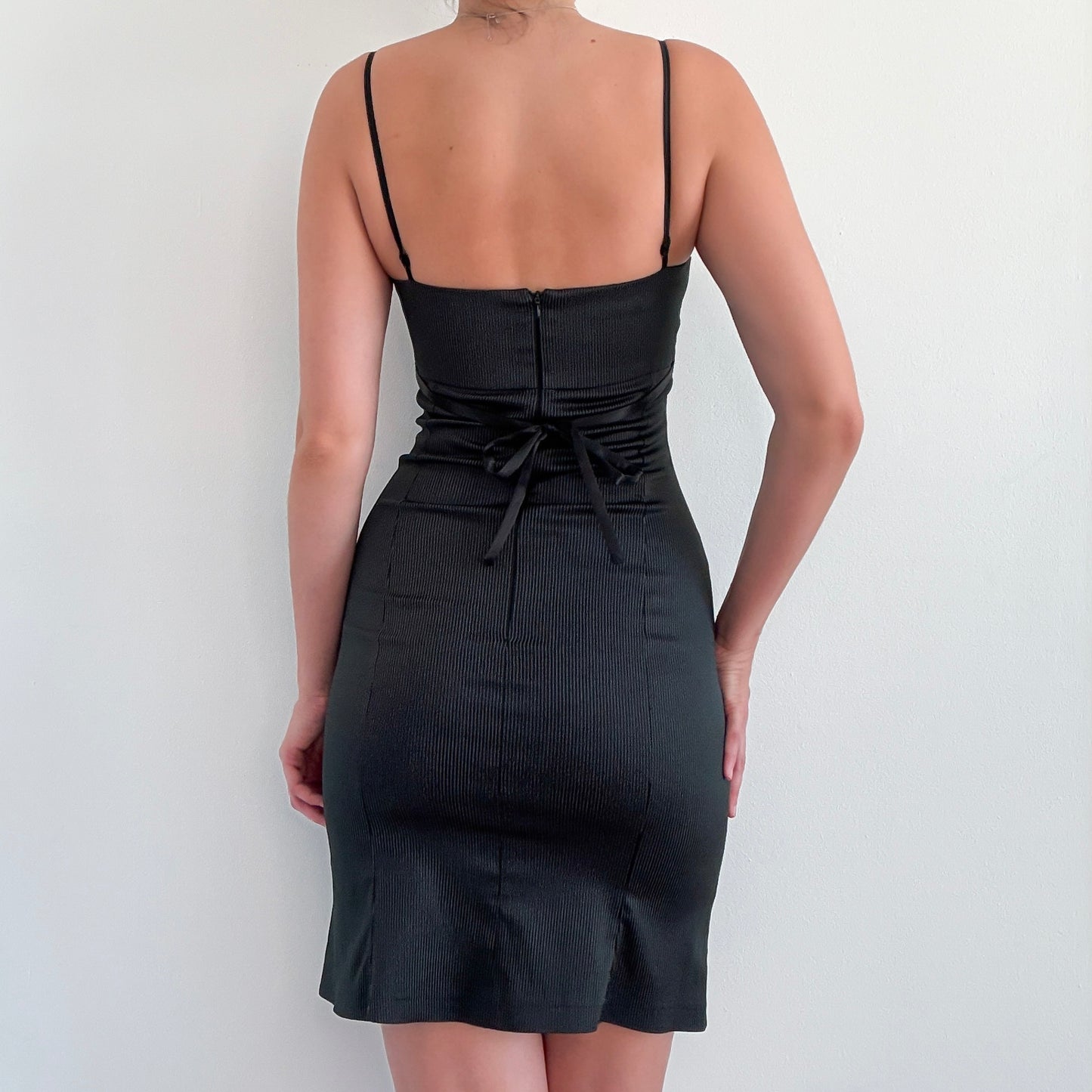Y2K European Black Pinstriped Mini Dress / SZ S