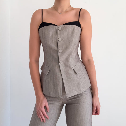 Contemporary Grey Herringbone Pant Suit / SZ M