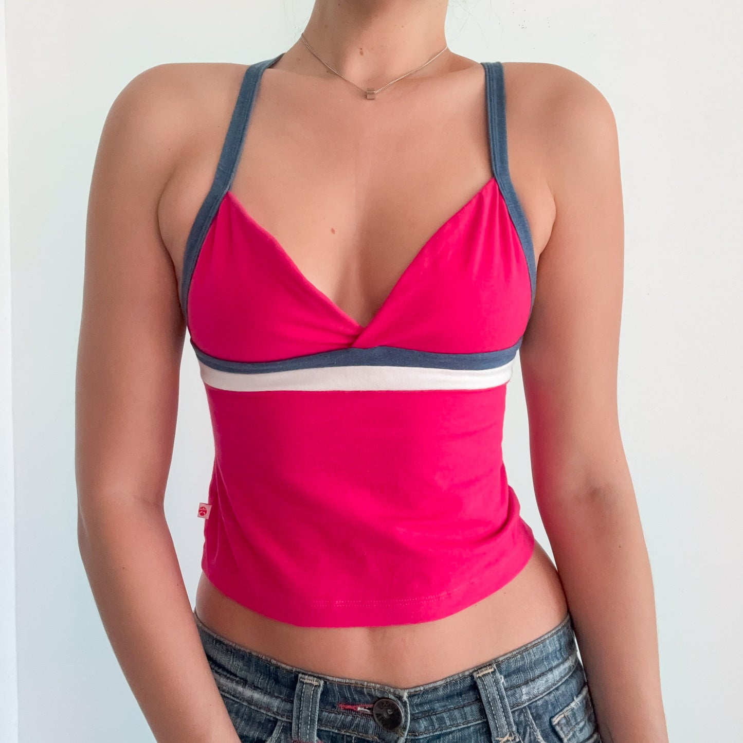 90's Hot Pink & Blue Cropped Sporty Tank / SZ XS/S