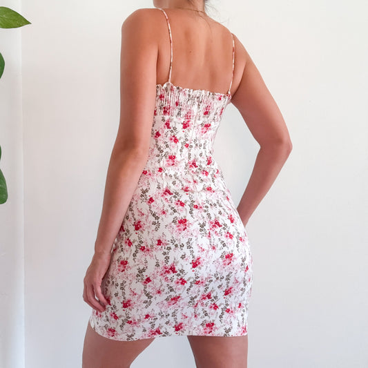 Y2K White & Pink Floral Mini Dress / SZ S-M