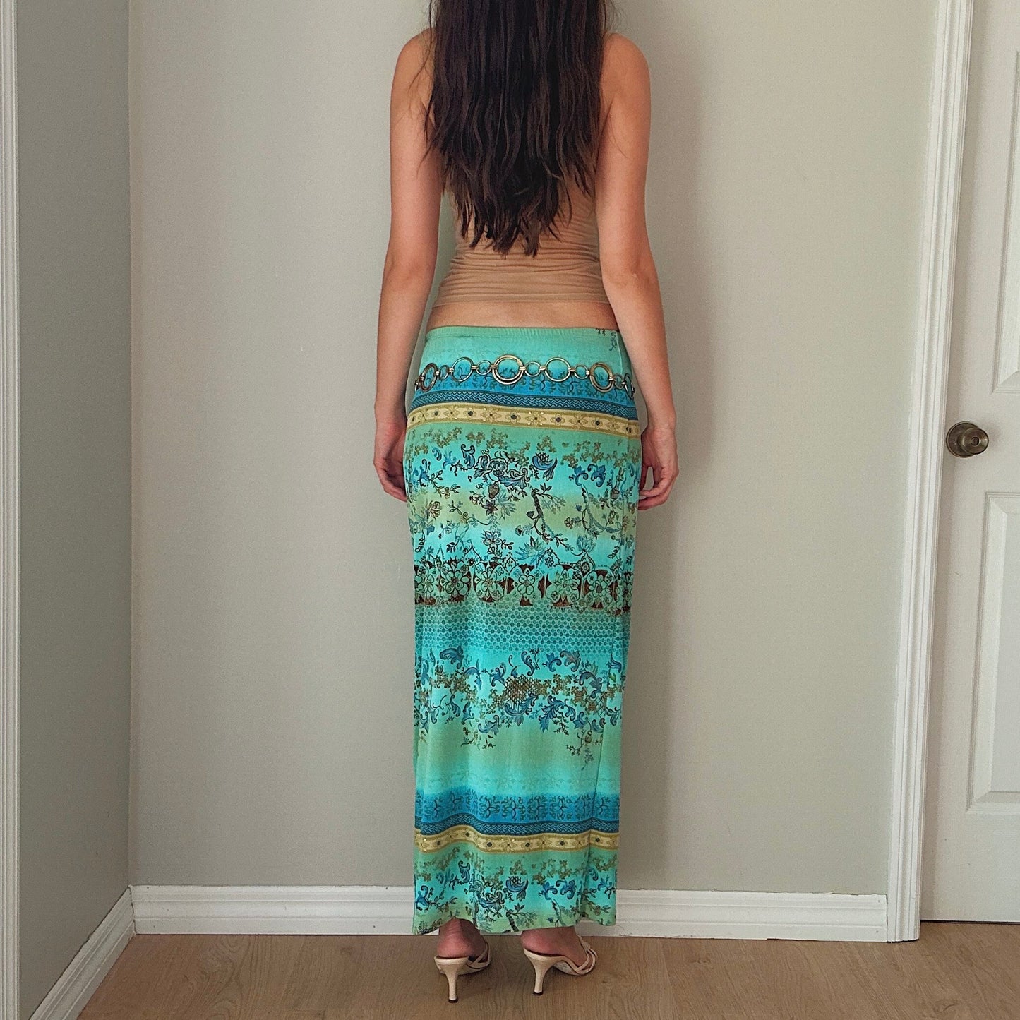 Y2K Aqua Printed Maxi Skirt / SZ S-L