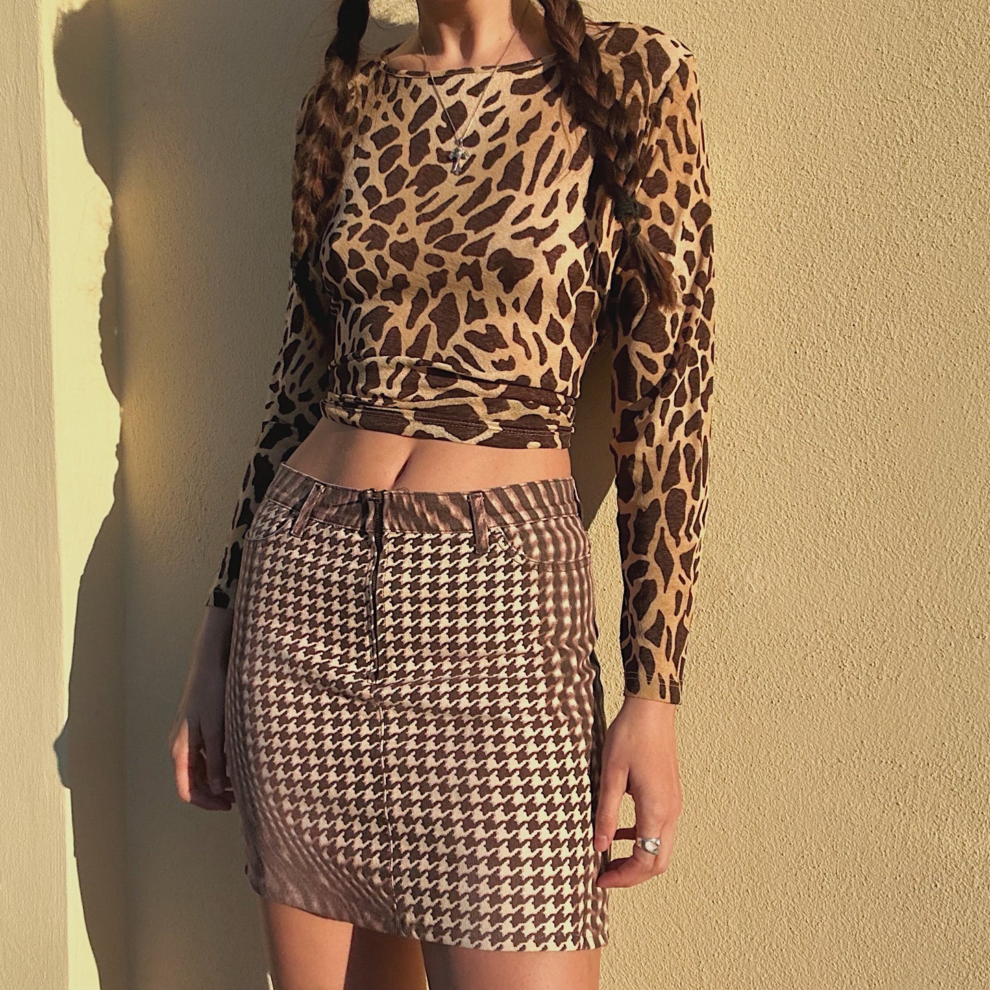 Y2K Italian Giraffe Print Mesh Top / SZ L