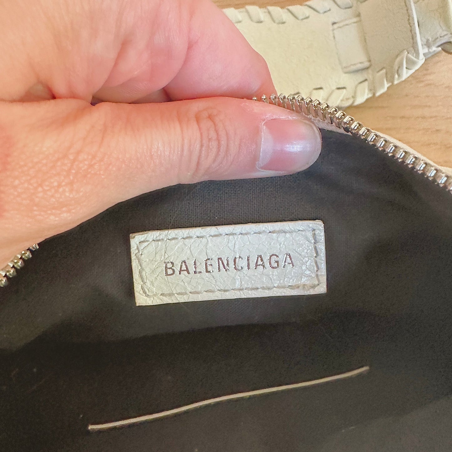 Balenciaga Le Cagole White Leather Rhinestone Bag