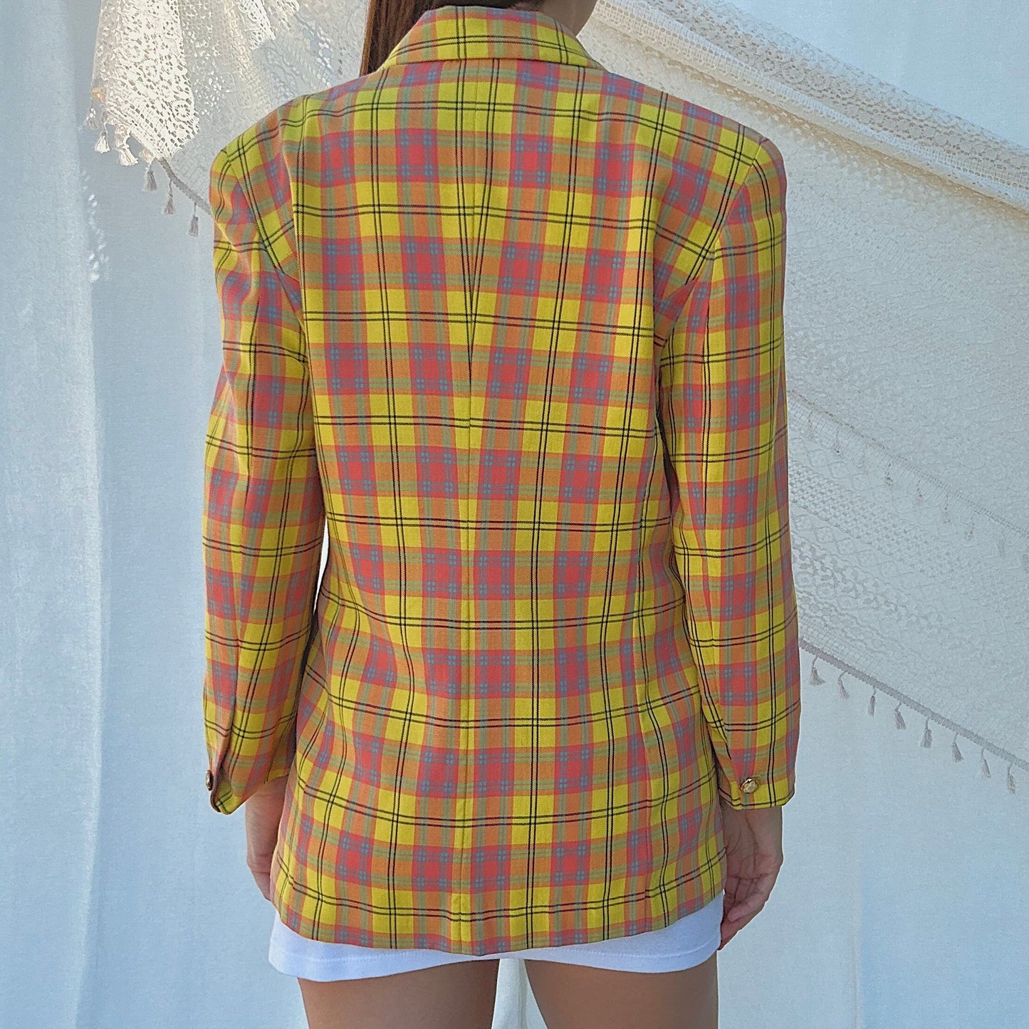 80's Yellow Plaid Clueless Blazer / SZ M/L