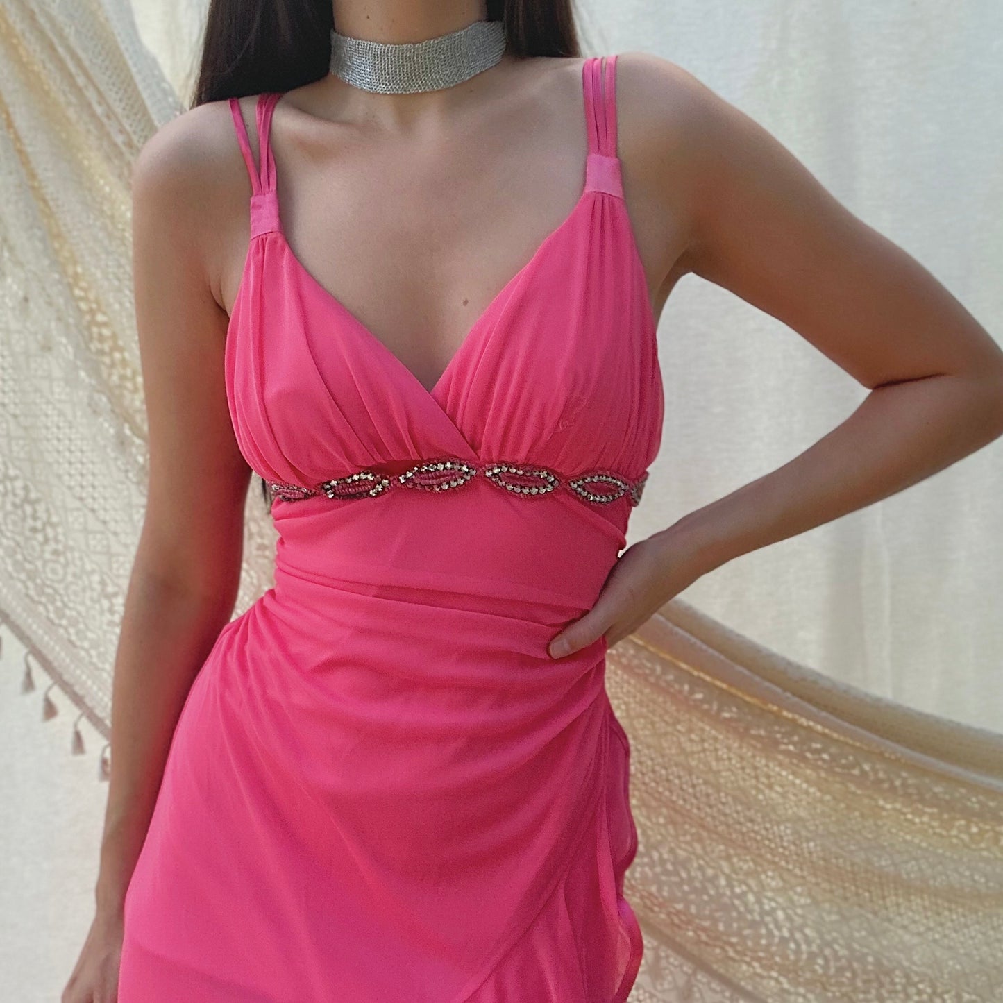 Y2K Hot Pink Ruffle Gown / SZ M