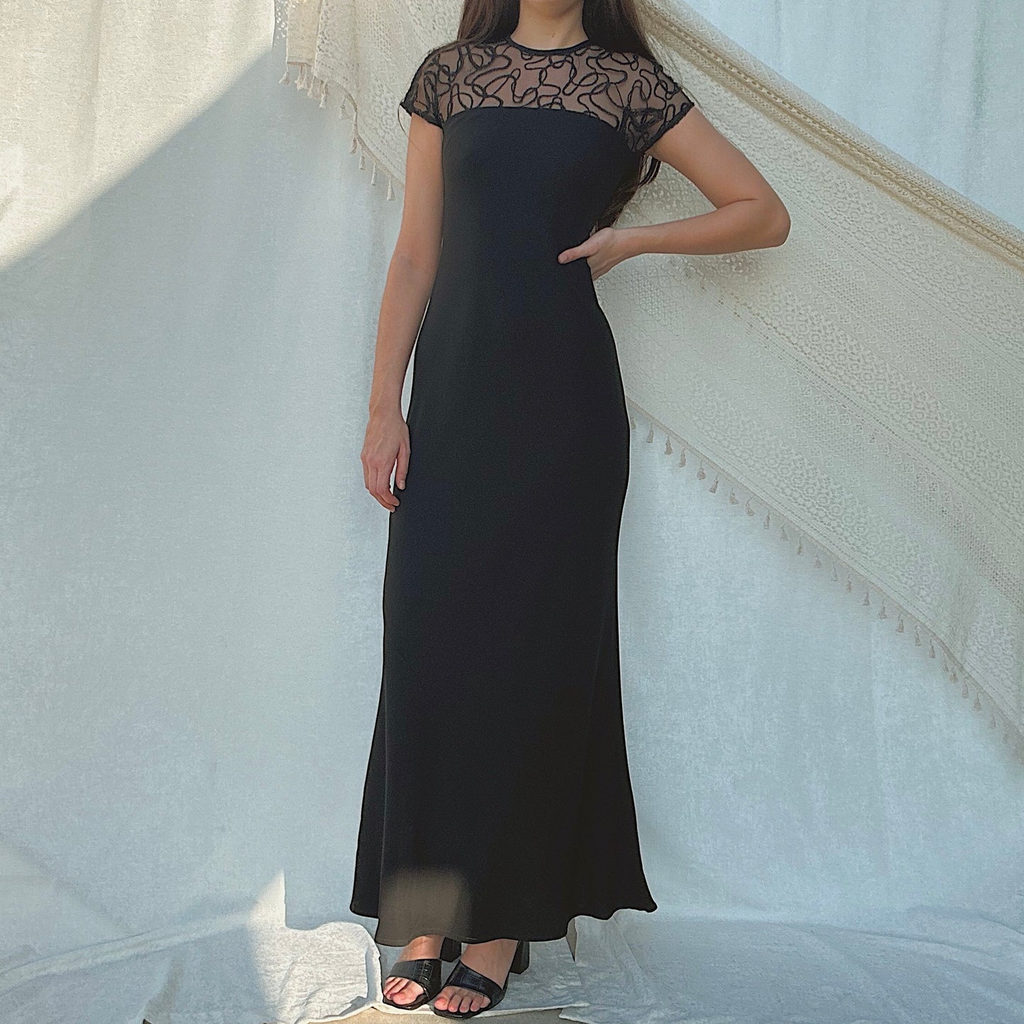 90's Black Squiggle Gown / SZ 4
