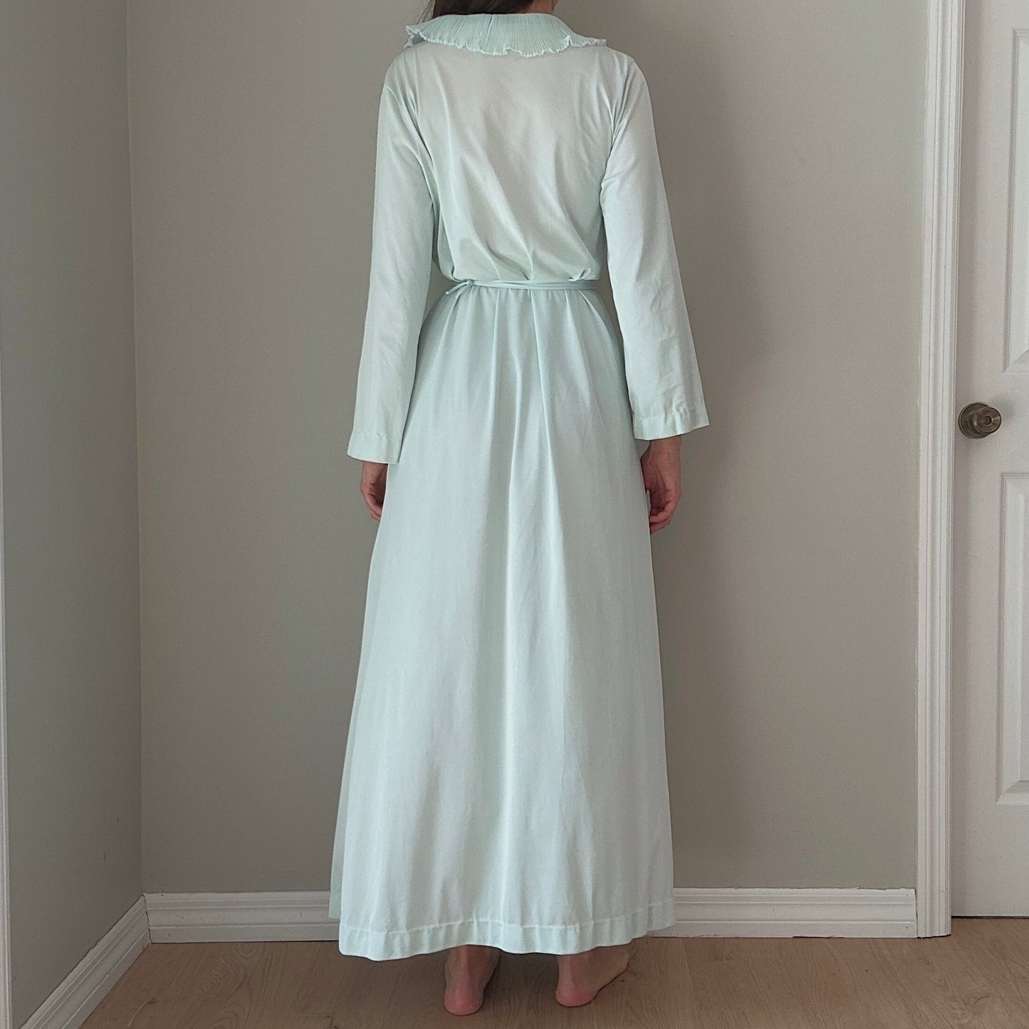 80's Mint Pleated Collar Robe / SZ M/L