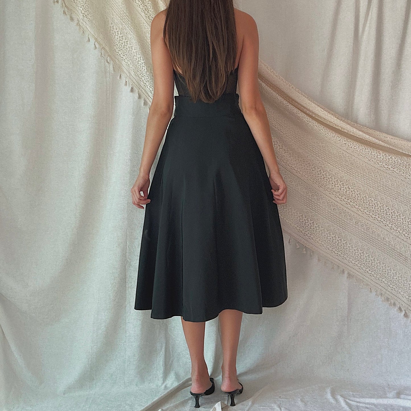 80's Black High Waist Fancy Skirt / SZ 2
