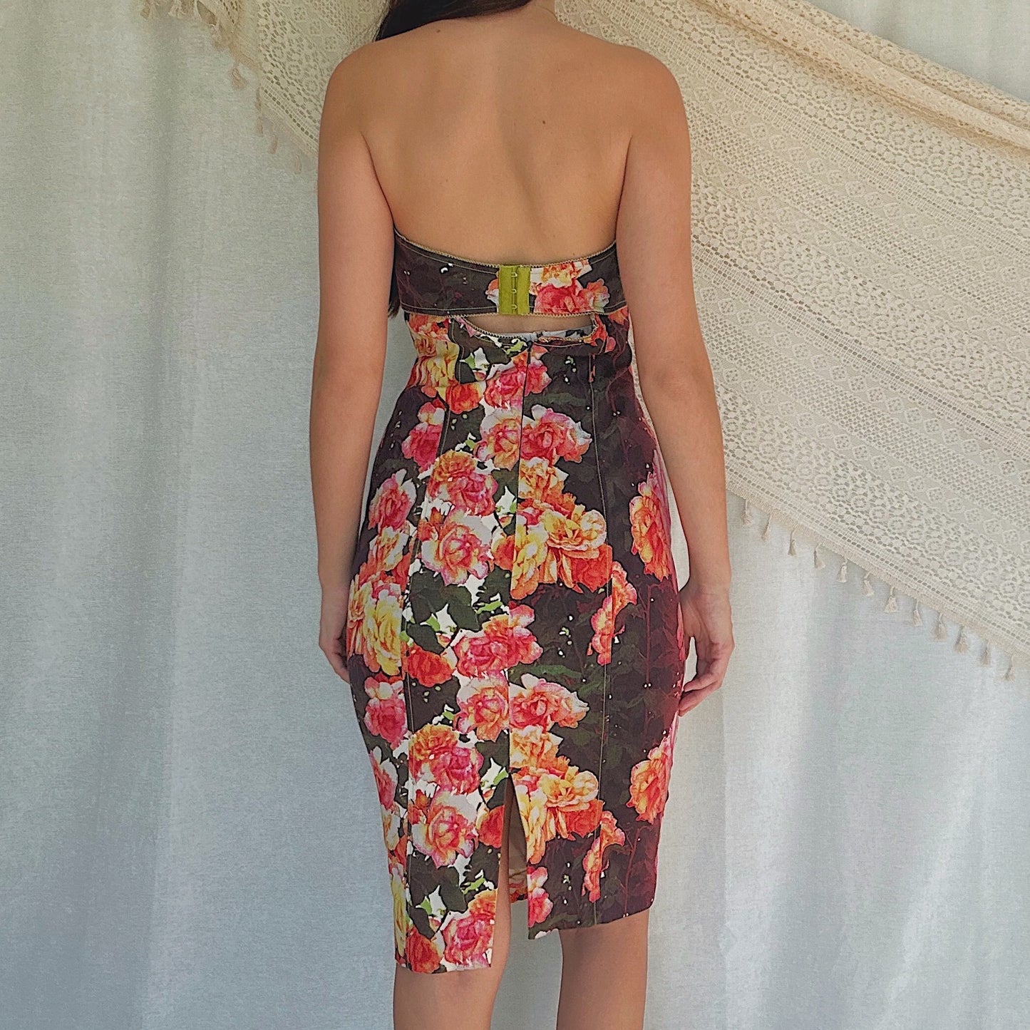 Y2K Multicolor Rose Midi Dress / SZ 8