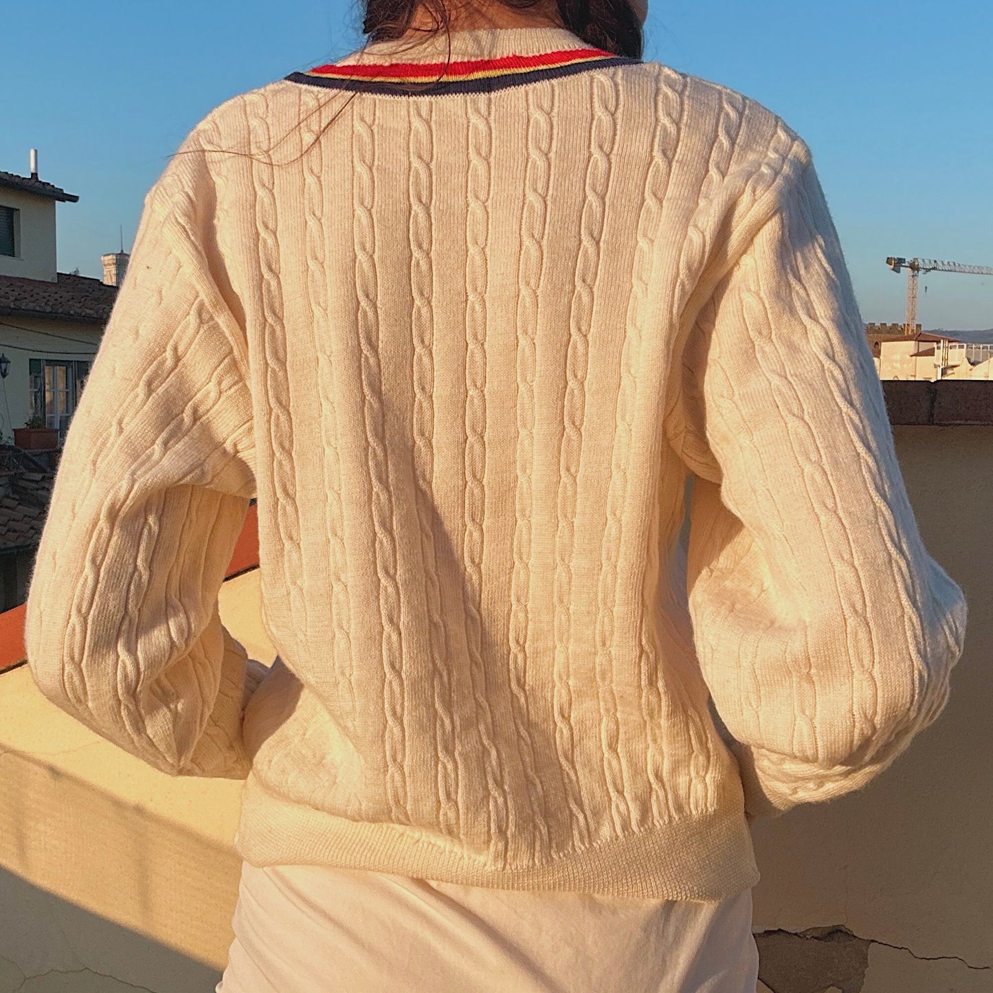 90's Cream Sporty Sweater / SZ M
