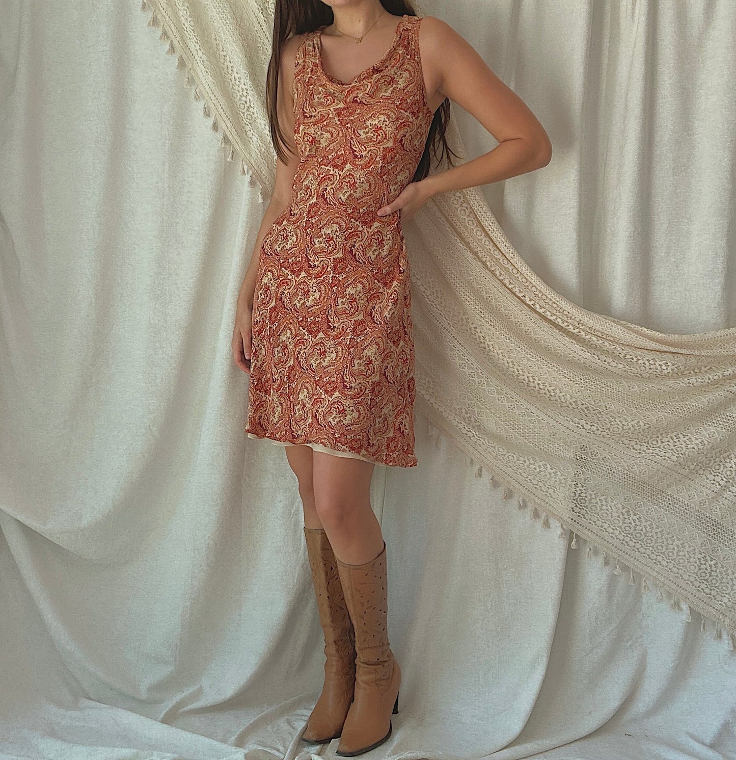 Y2K Orange Silk Paisley Dress / SZ 4