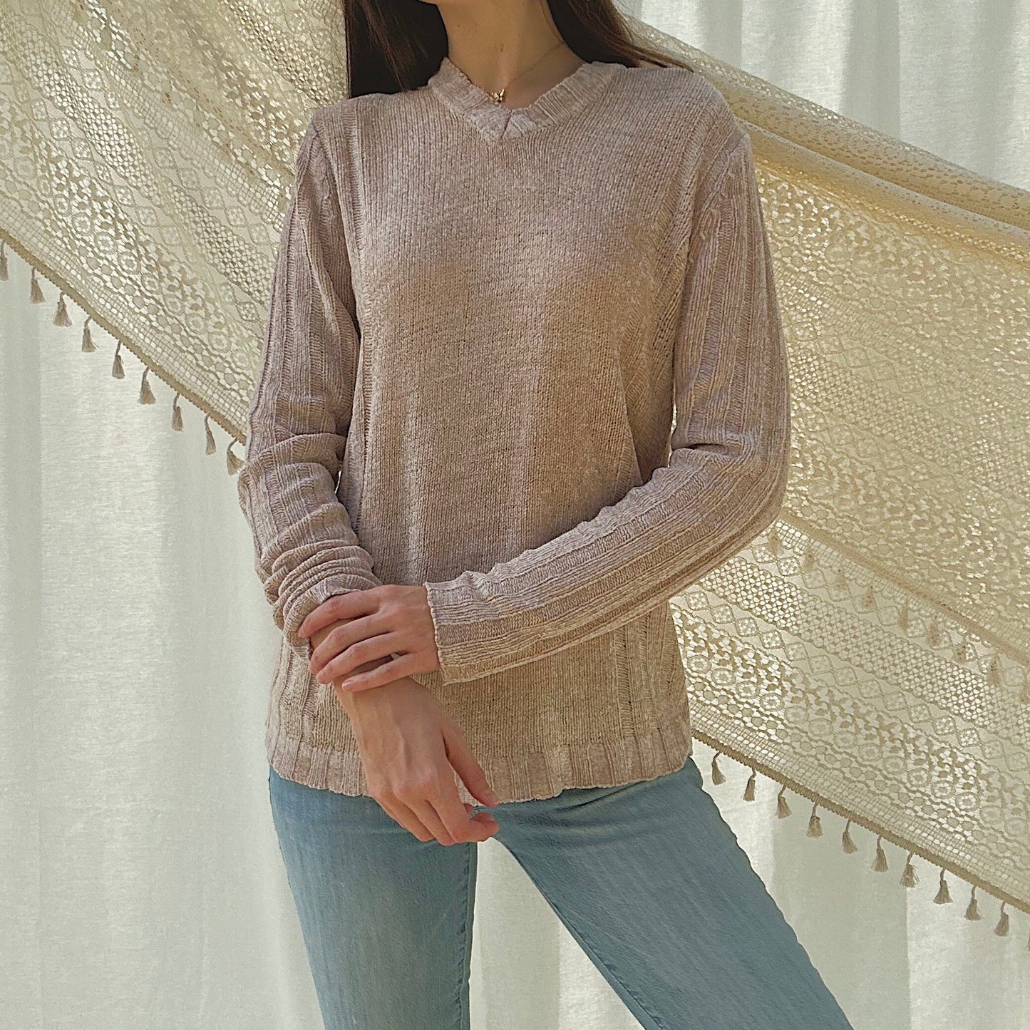 90's Nude Chenille Sweater / SZ M