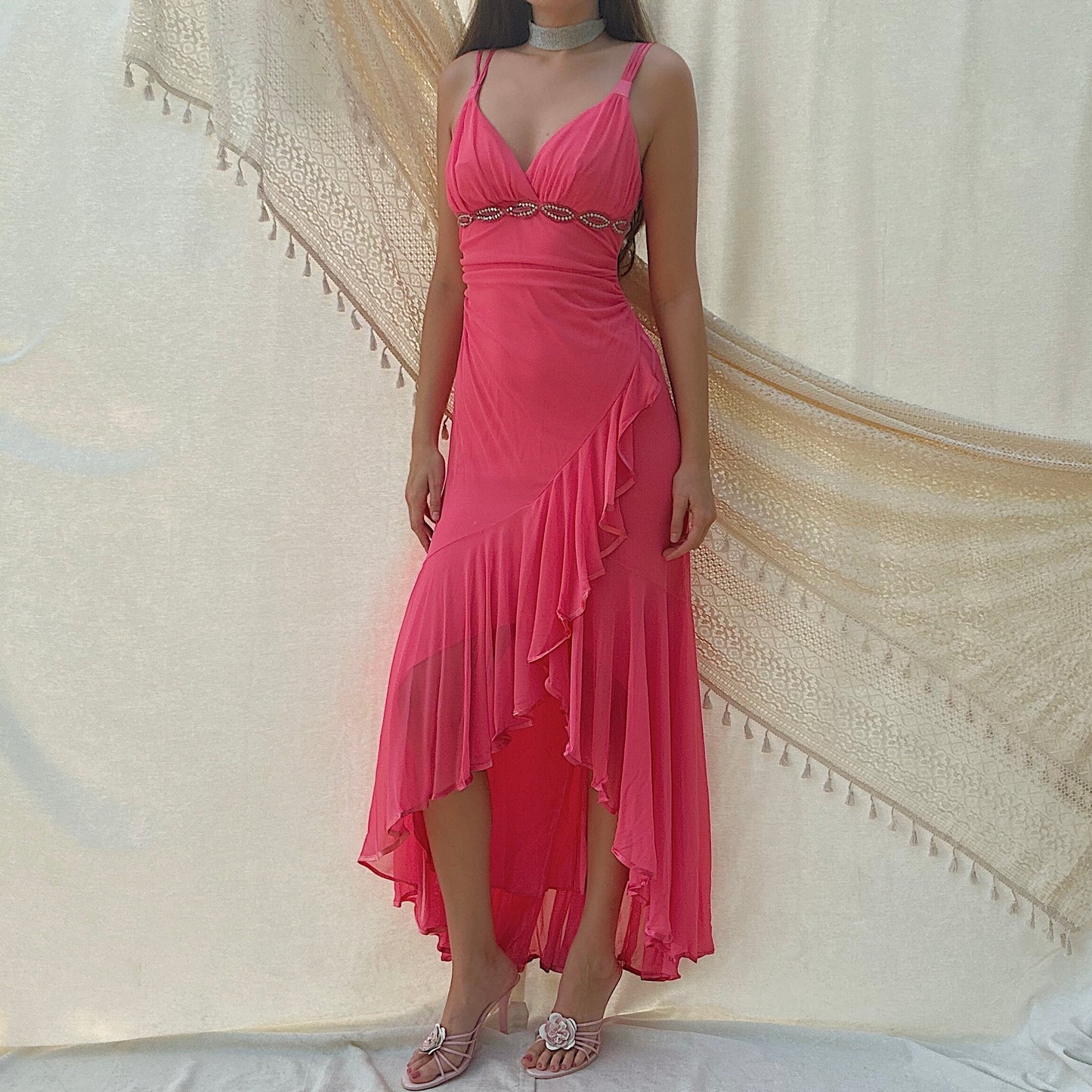Y2K Hot Pink Ruffle Gown / SZ M