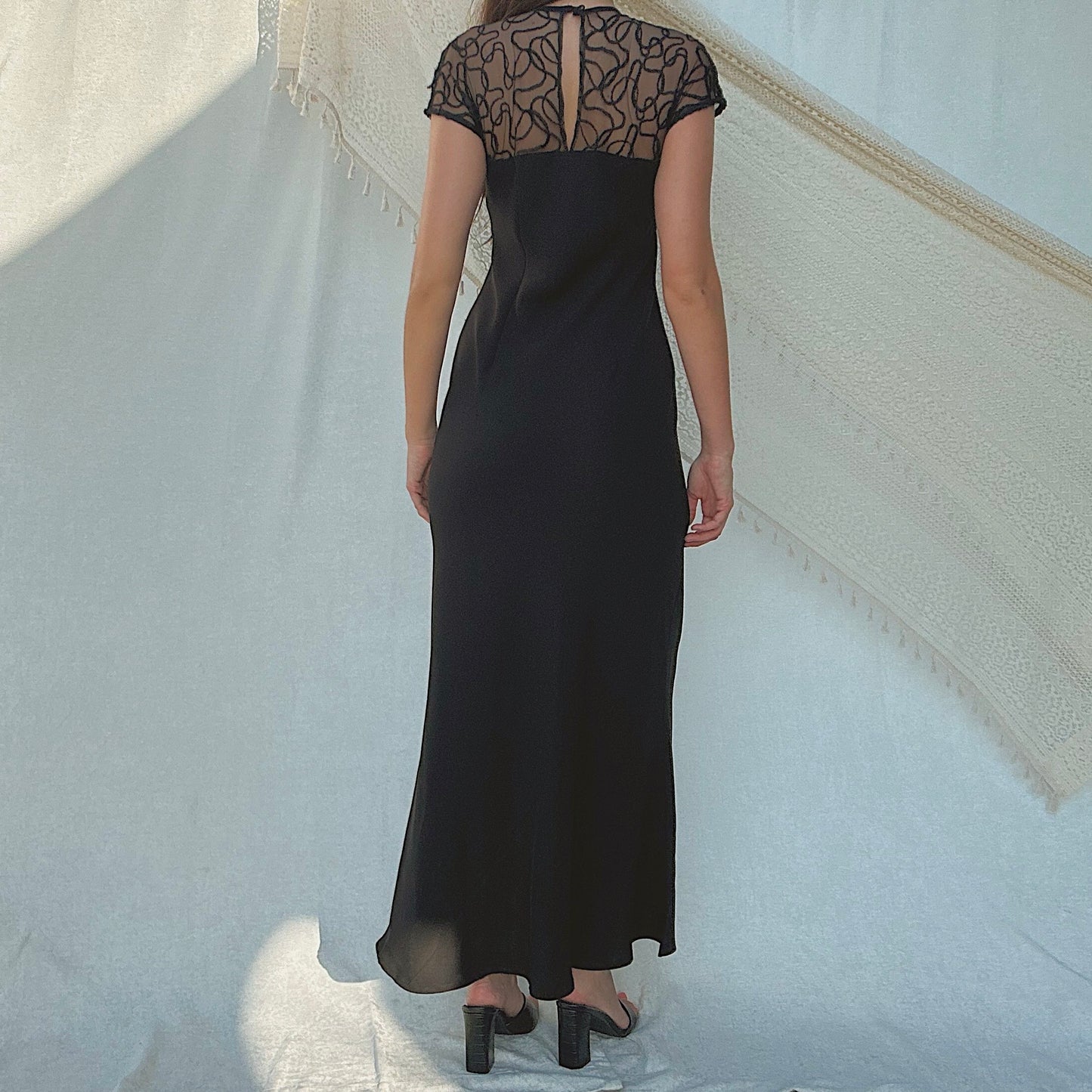 90's Black Squiggle Gown / SZ 4