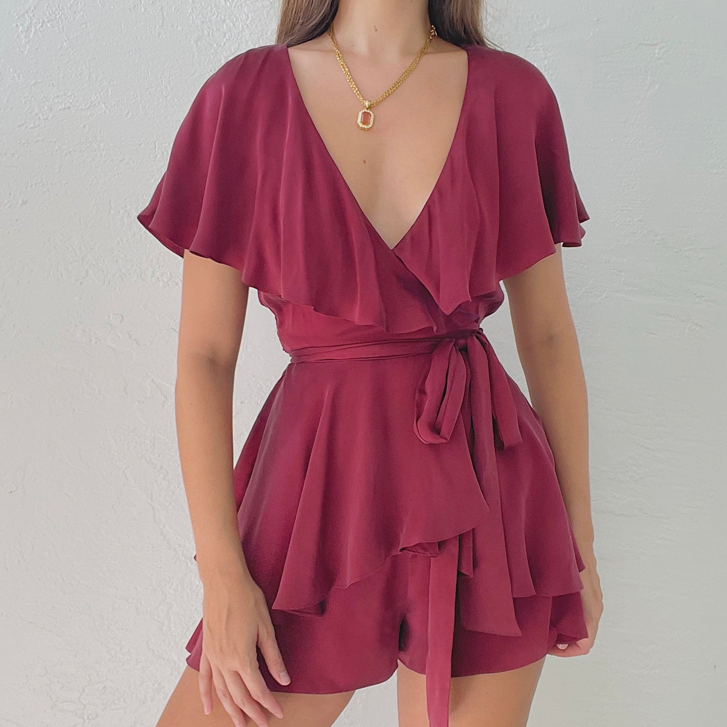 Zimmermann Burgundy Silk Wrap Playsuit / SZ 6