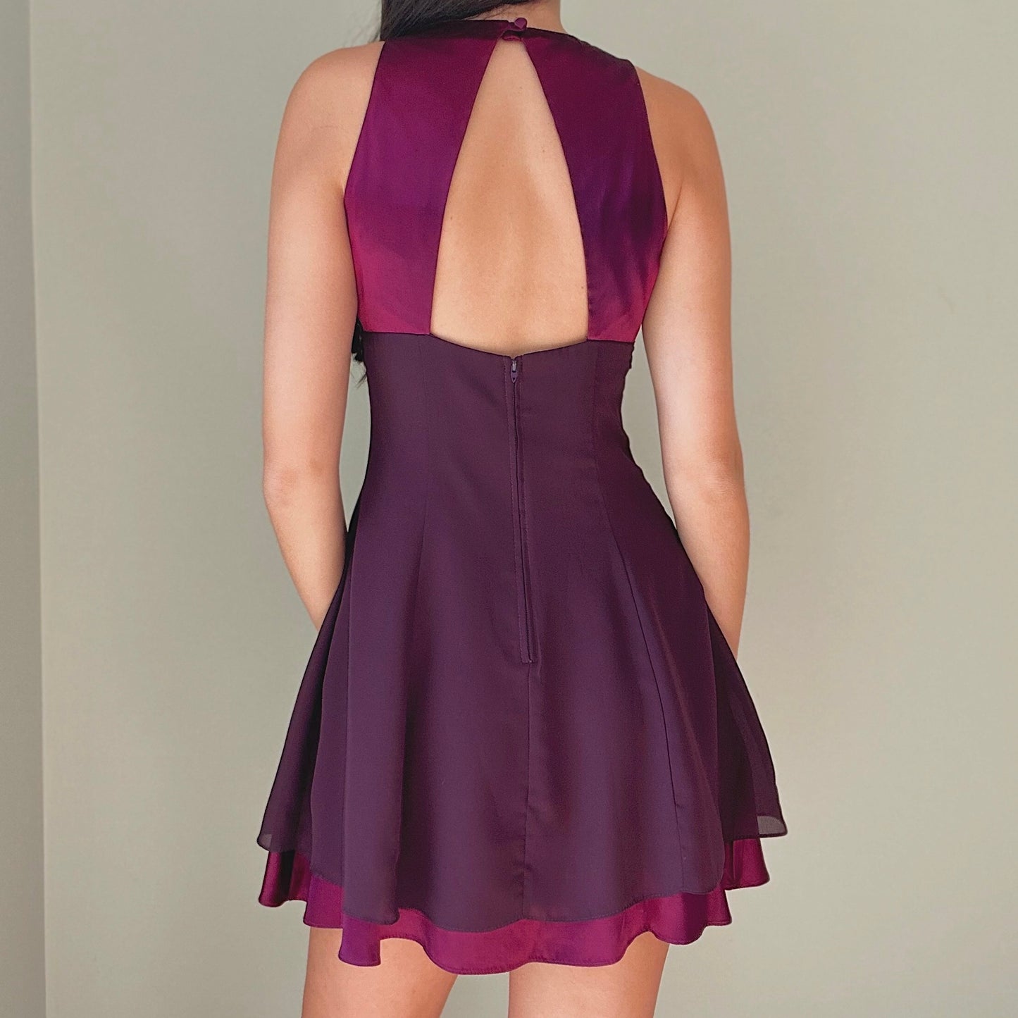 90's Plum Satin Daisy Dress / SZ 4/6