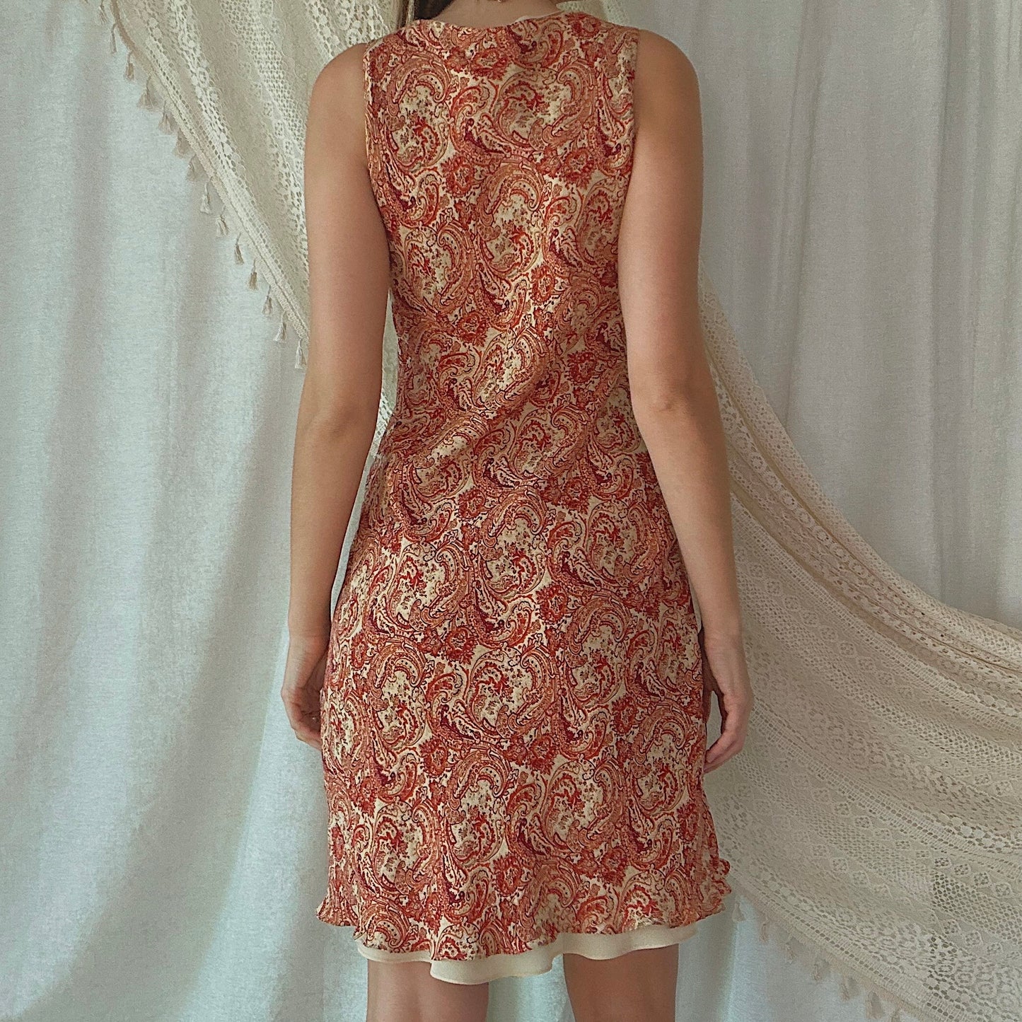 Y2K Orange Silk Paisley Dress / SZ 4