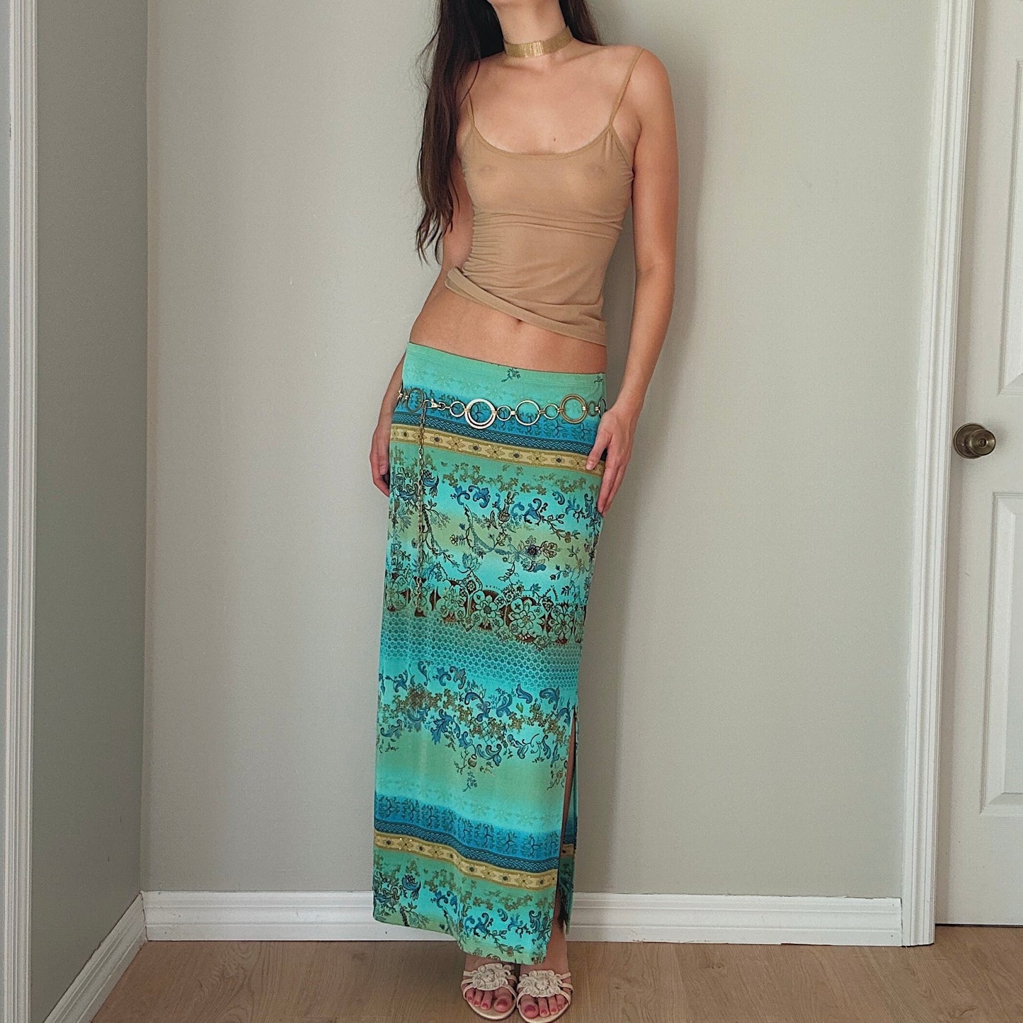 Y2K Aqua Printed Maxi Skirt / SZ S-L
