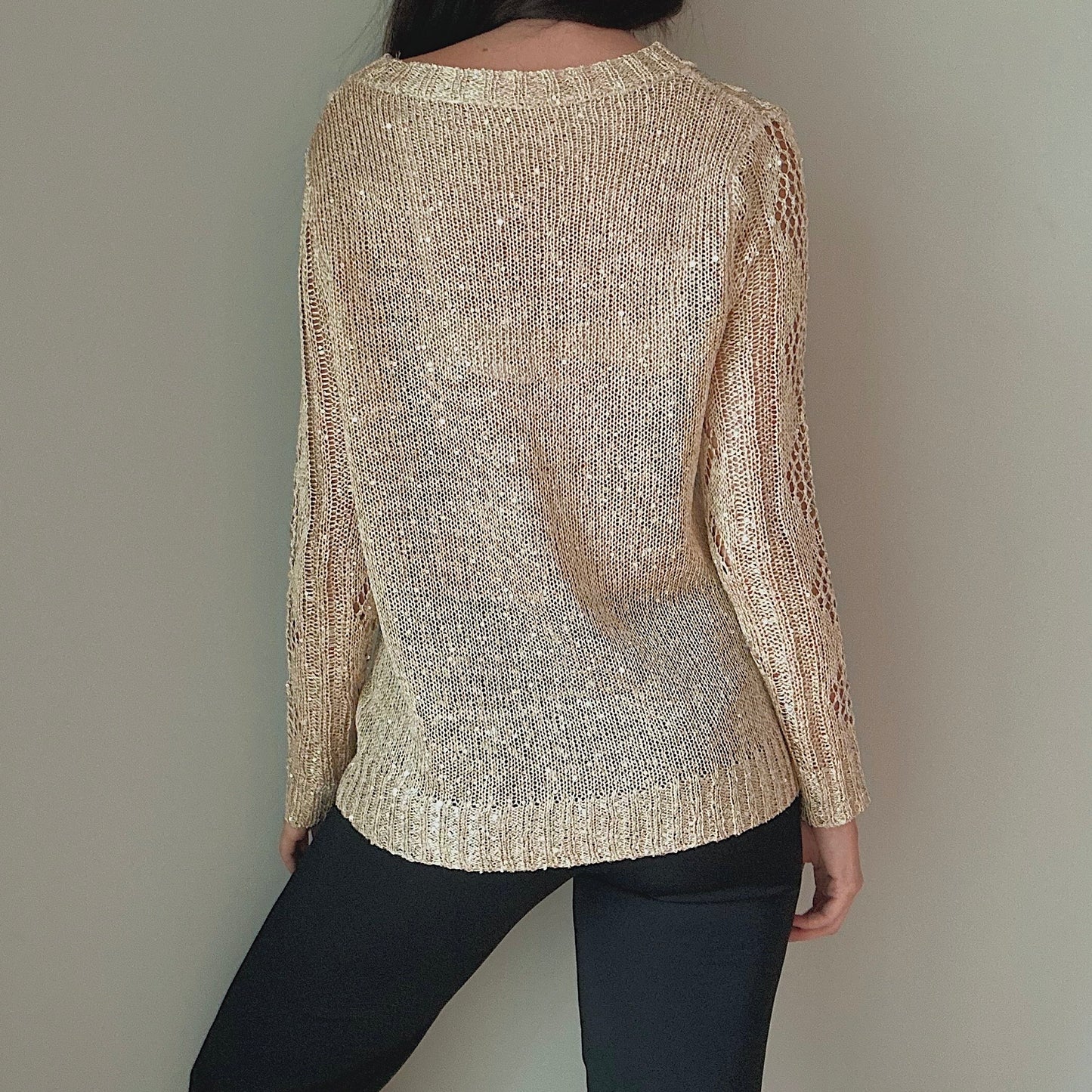 90's Gold Sequin Knit Sweater / SZ S-L
