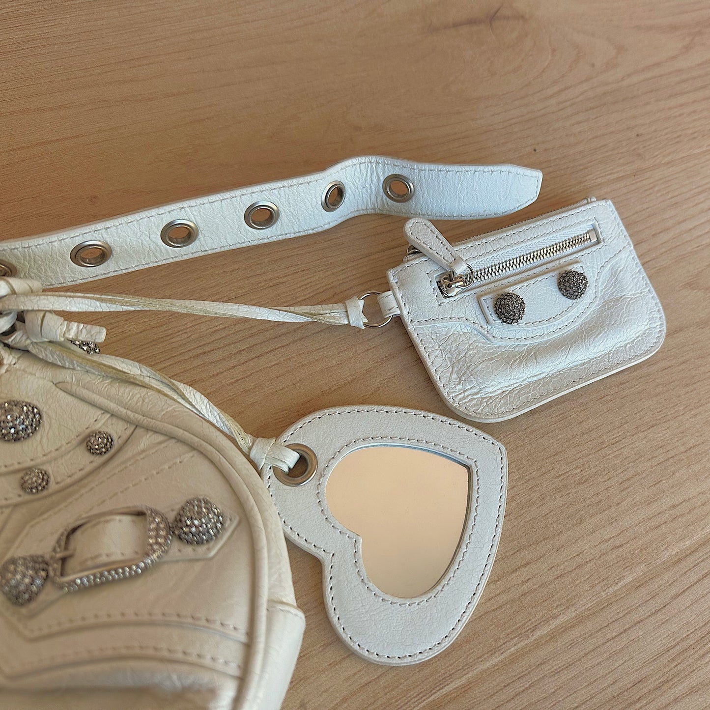 Balenciaga Le Cagole White Leather Rhinestone Bag