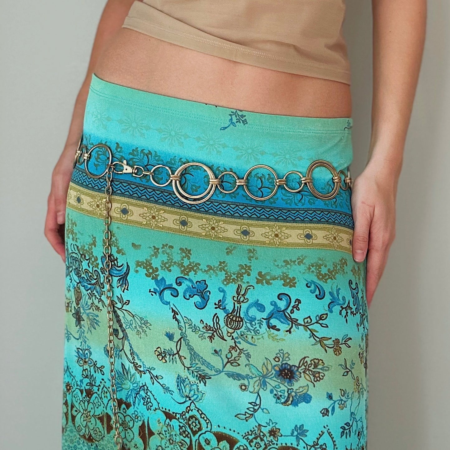 Y2K Aqua Printed Maxi Skirt / SZ S-L