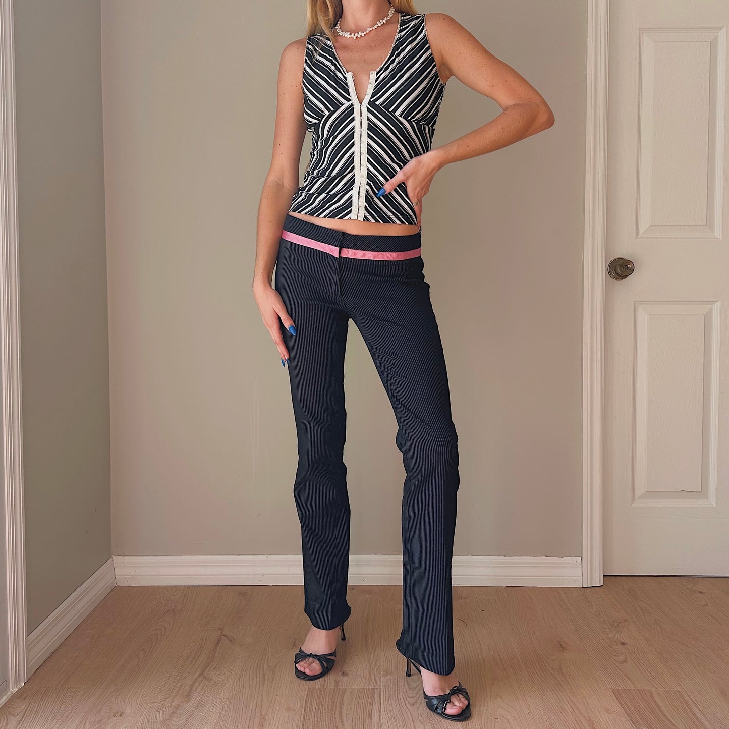 Y2K Black & Pink Pinstripe Pants / SZ 2/4
