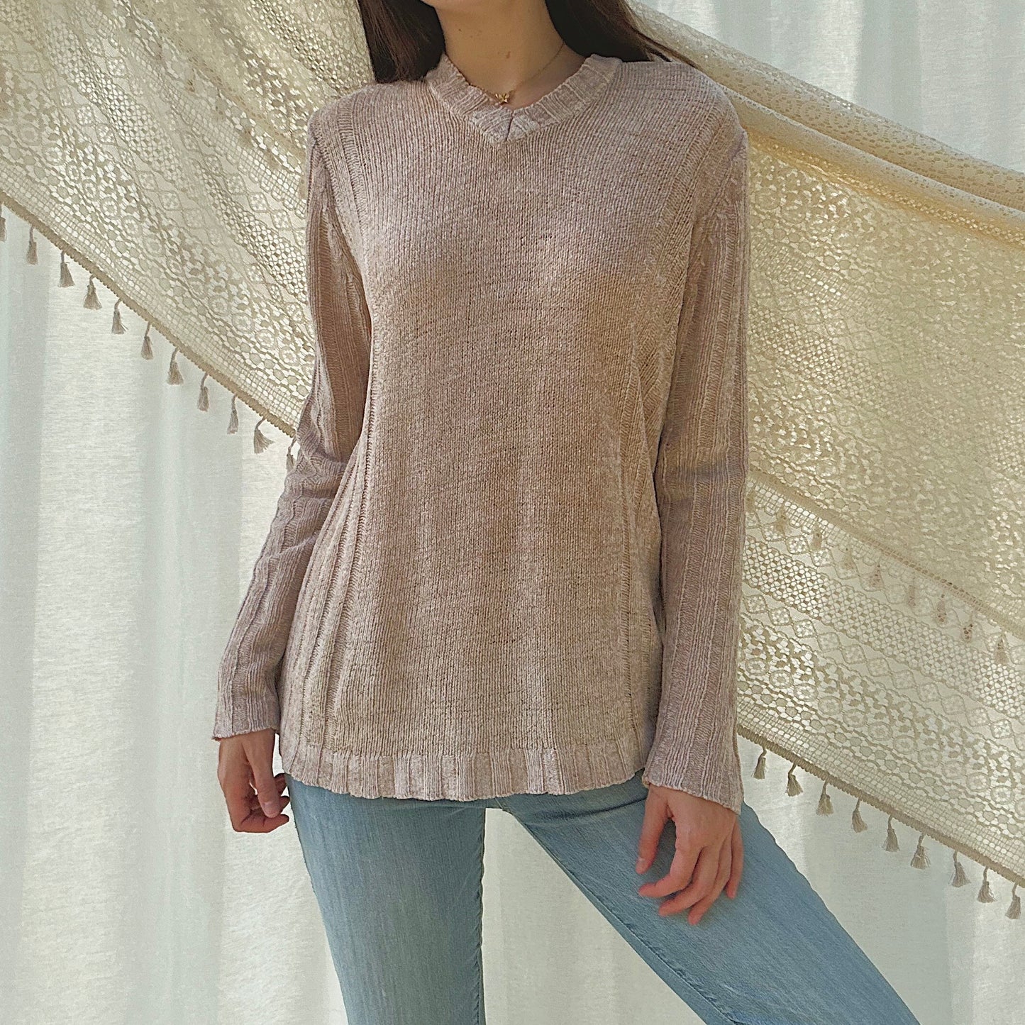 90's Nude Chenille Sweater / SZ M
