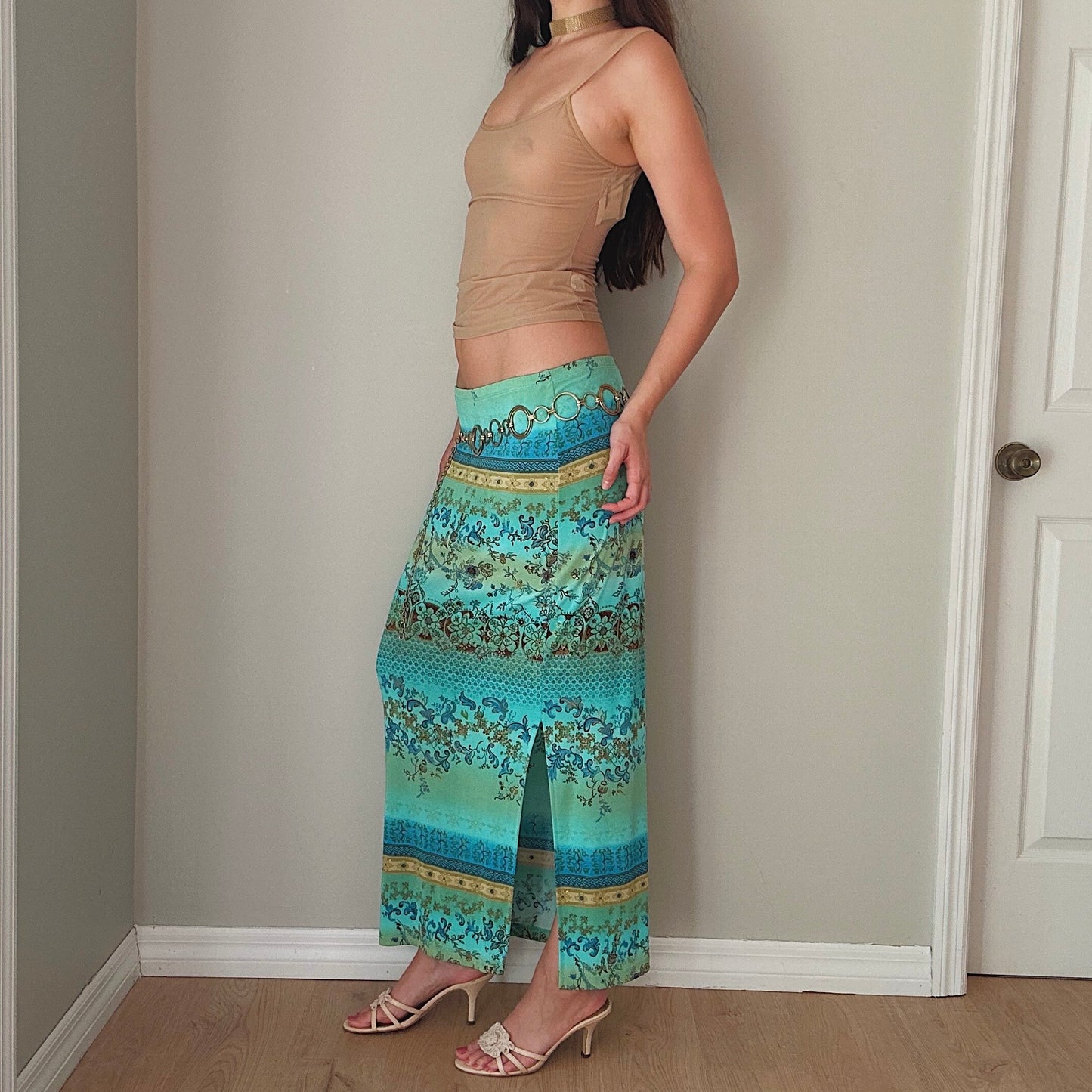 Y2K Aqua Printed Maxi Skirt / SZ S-L