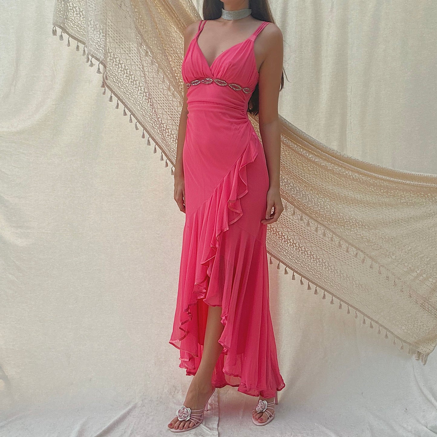 Y2K Hot Pink Ruffle Gown / SZ M
