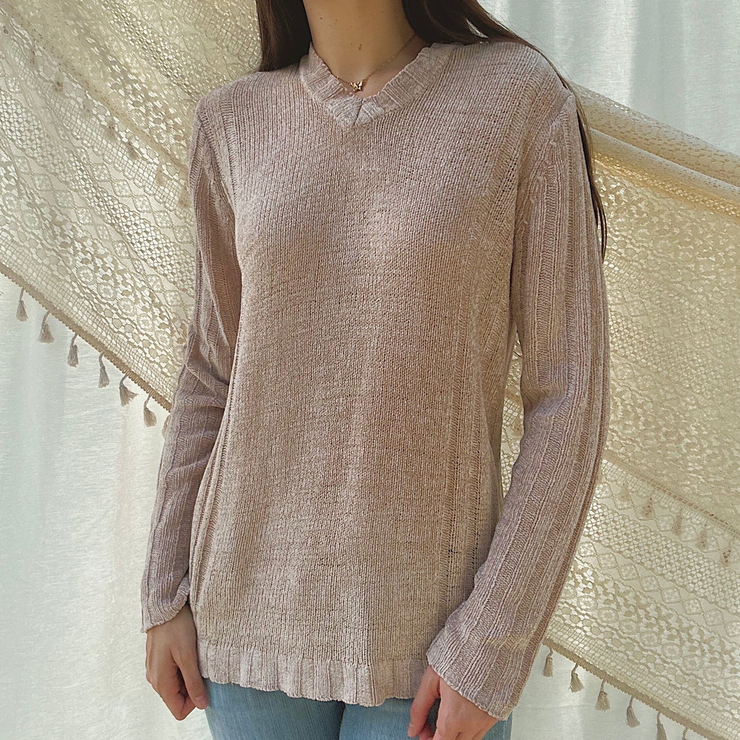 90's Nude Chenille Sweater / SZ M