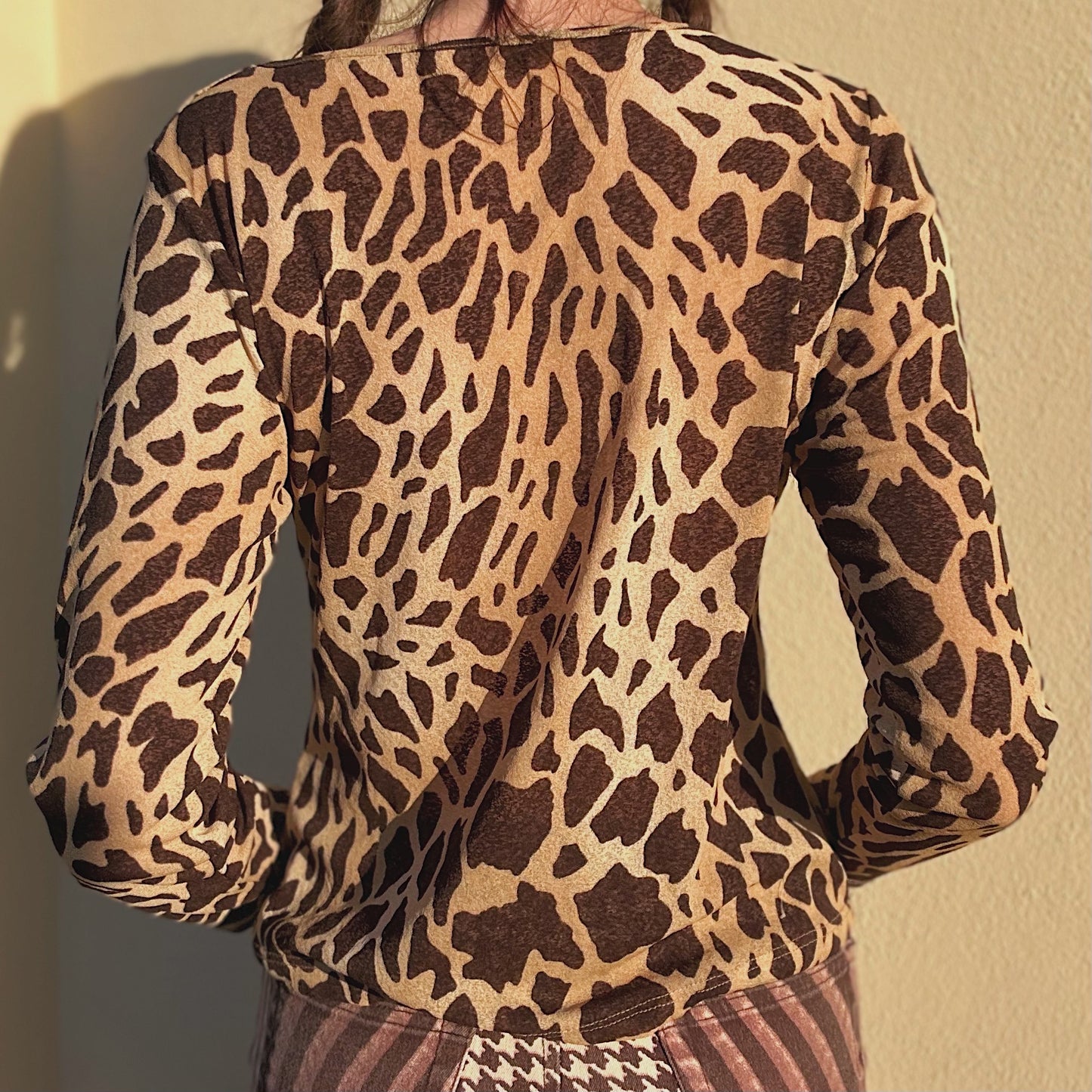 Y2K Italian Giraffe Print Mesh Top / SZ L