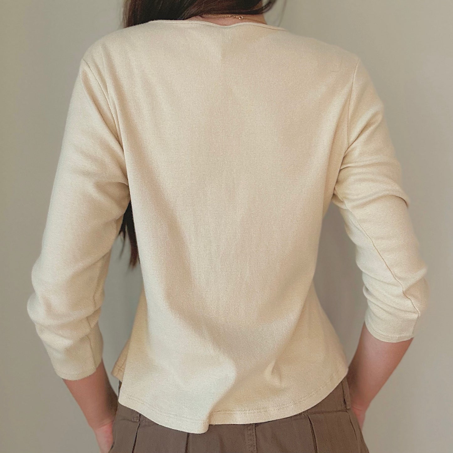 90's Cream & Brown Lace-up Top / SZ L-XL