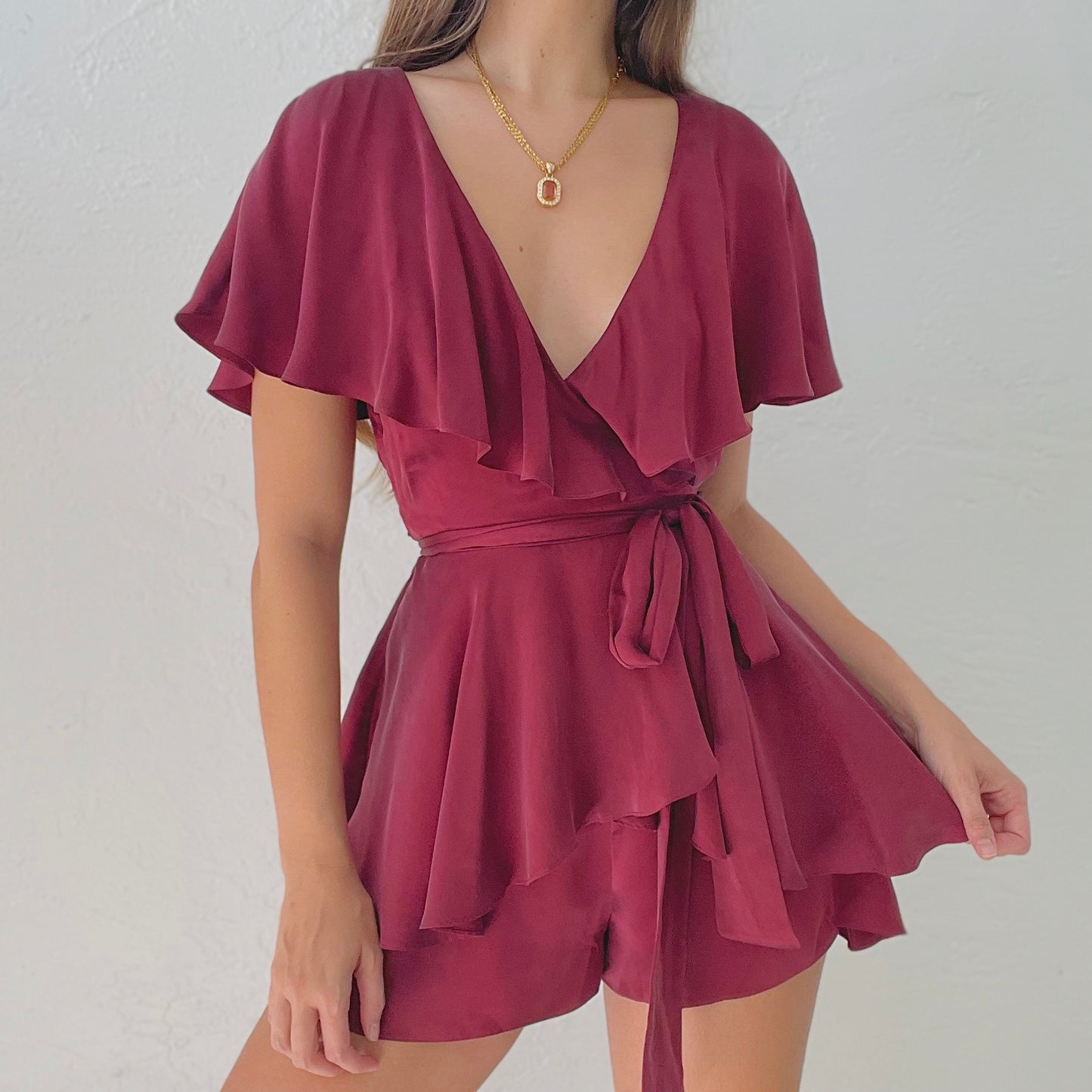 Zimmermann Burgundy Silk Wrap Playsuit / SZ 6