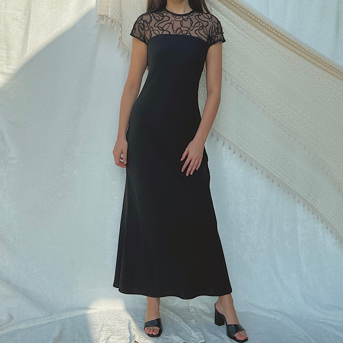 90's Black Squiggle Gown / SZ 4