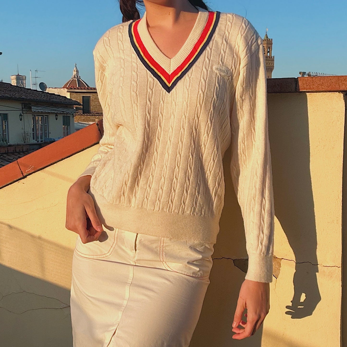 90's Cream Sporty Sweater / SZ M