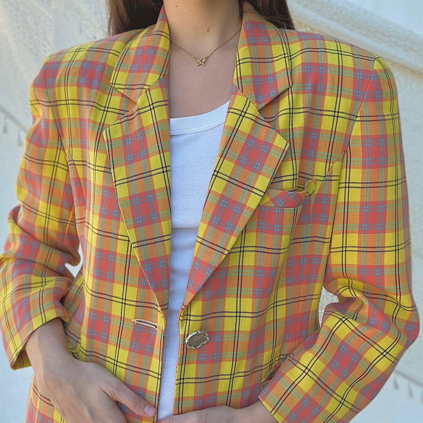 80's Yellow Plaid Clueless Blazer / SZ M/L