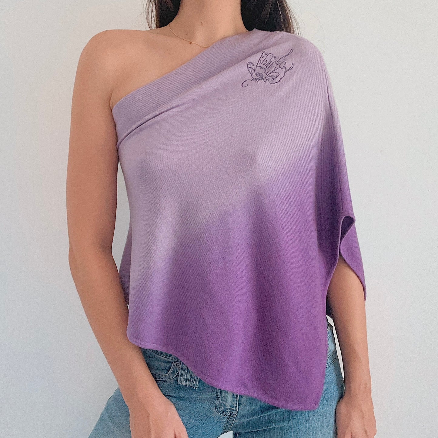 Y2K DKNY Purple Knit Butterfly Poncho Top / One Size