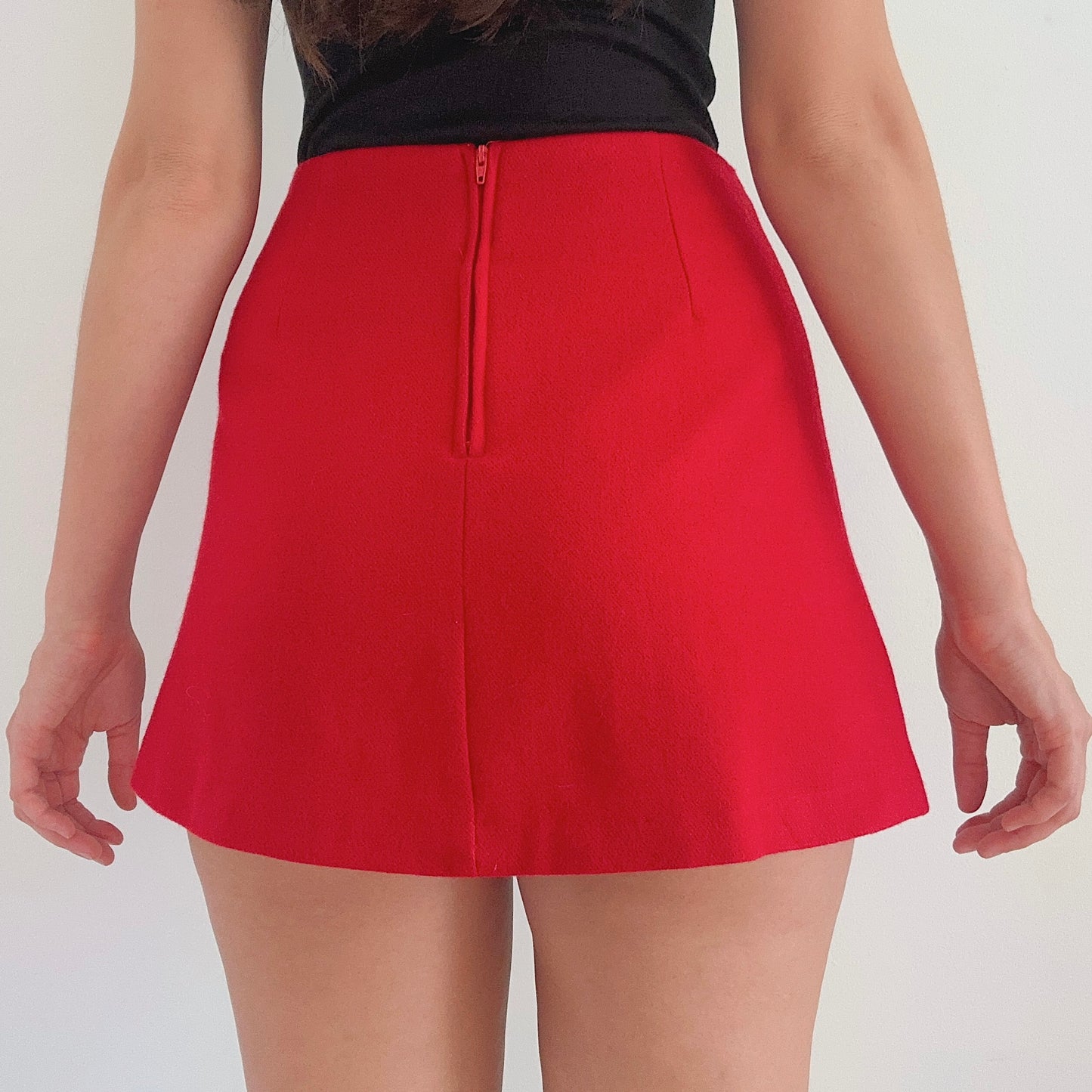 90's Red Wool Mod Mini Skirt / SZ 4