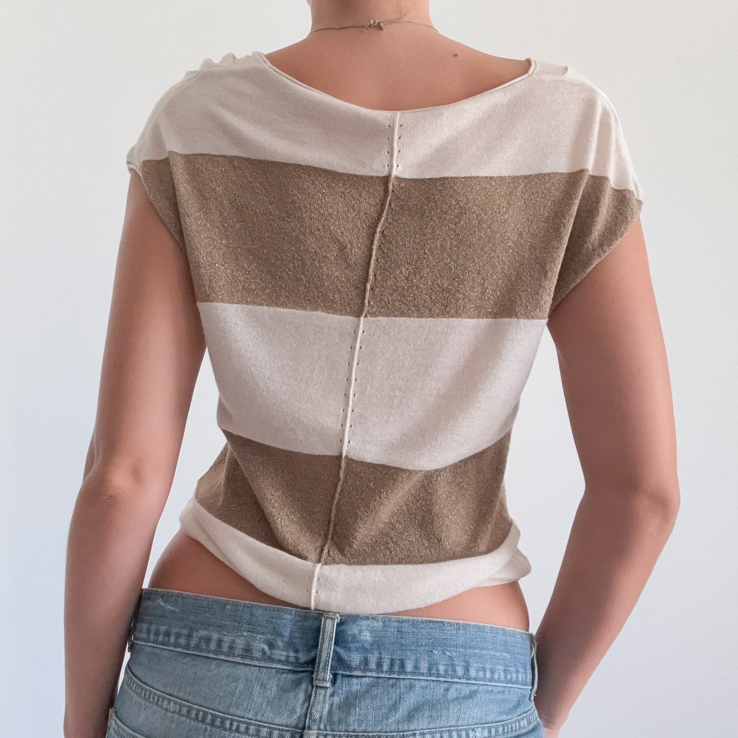 Y2K Beige & Gold Striped Knit Top / SZ XS/S