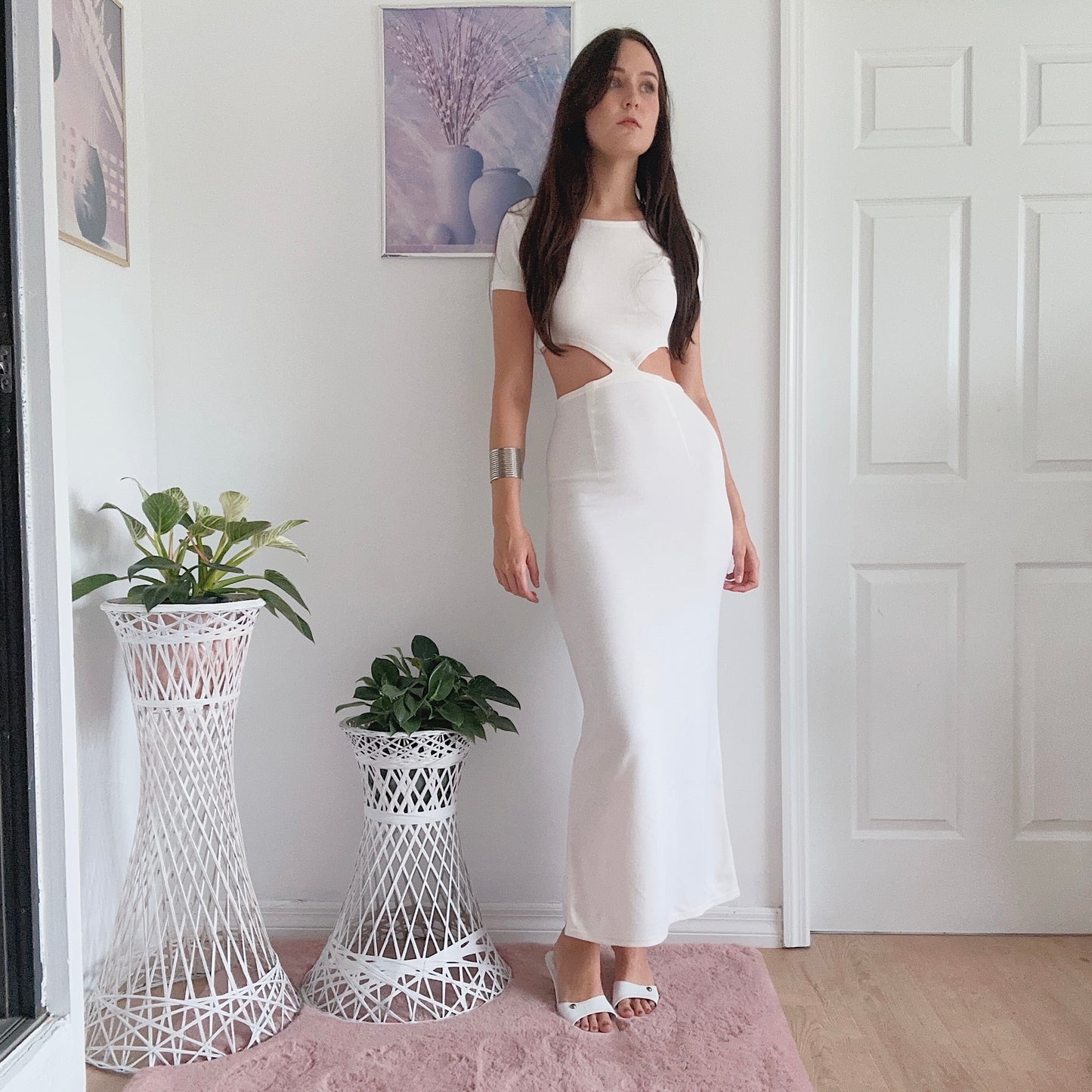 90's Ivory Cutout Maxi Dress / SZ M