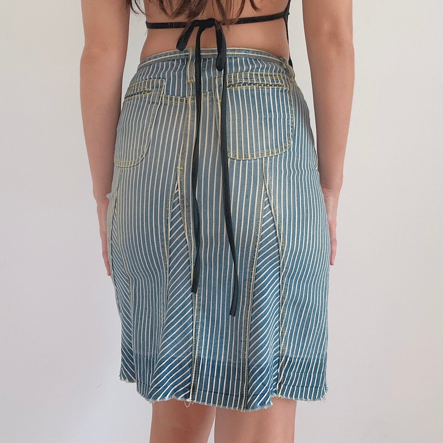 Y2K Bebe Denim Striped Midi Skirt / SZ 2