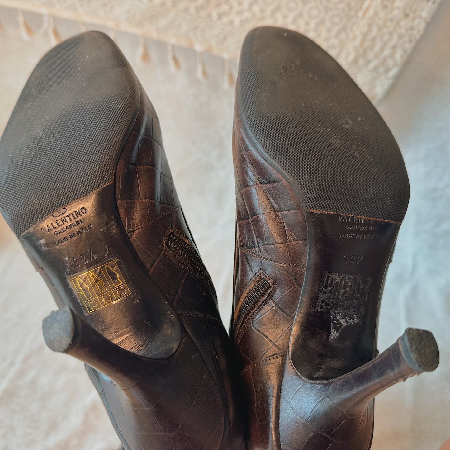 Valentino Brown Croc Victorian Style Boots / SZ 8.5