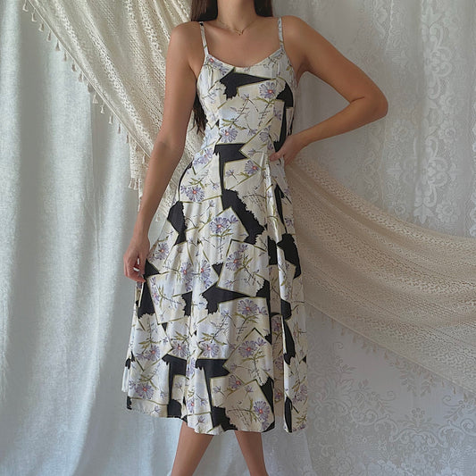 90's Yellow & Purple Poem Midi Dress / SZ 4